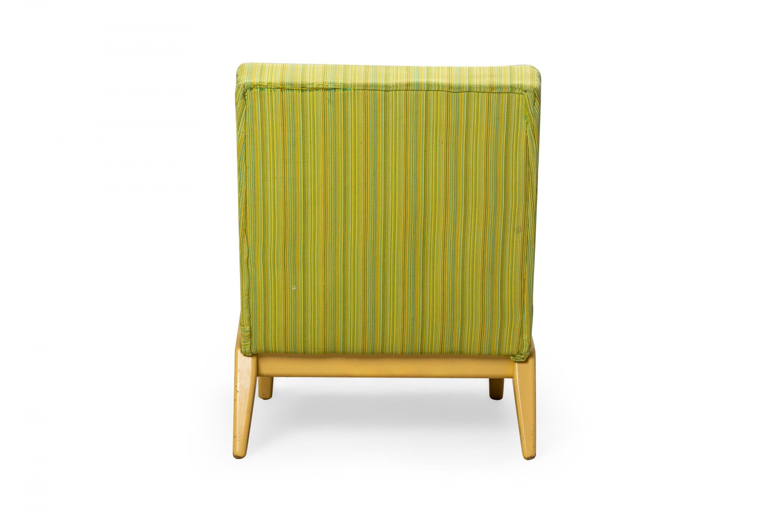 Jens Risom for Knoll Lime Green Striped Upholstered Blonde Wood Slipper In Good Condition For Sale In New York, NY