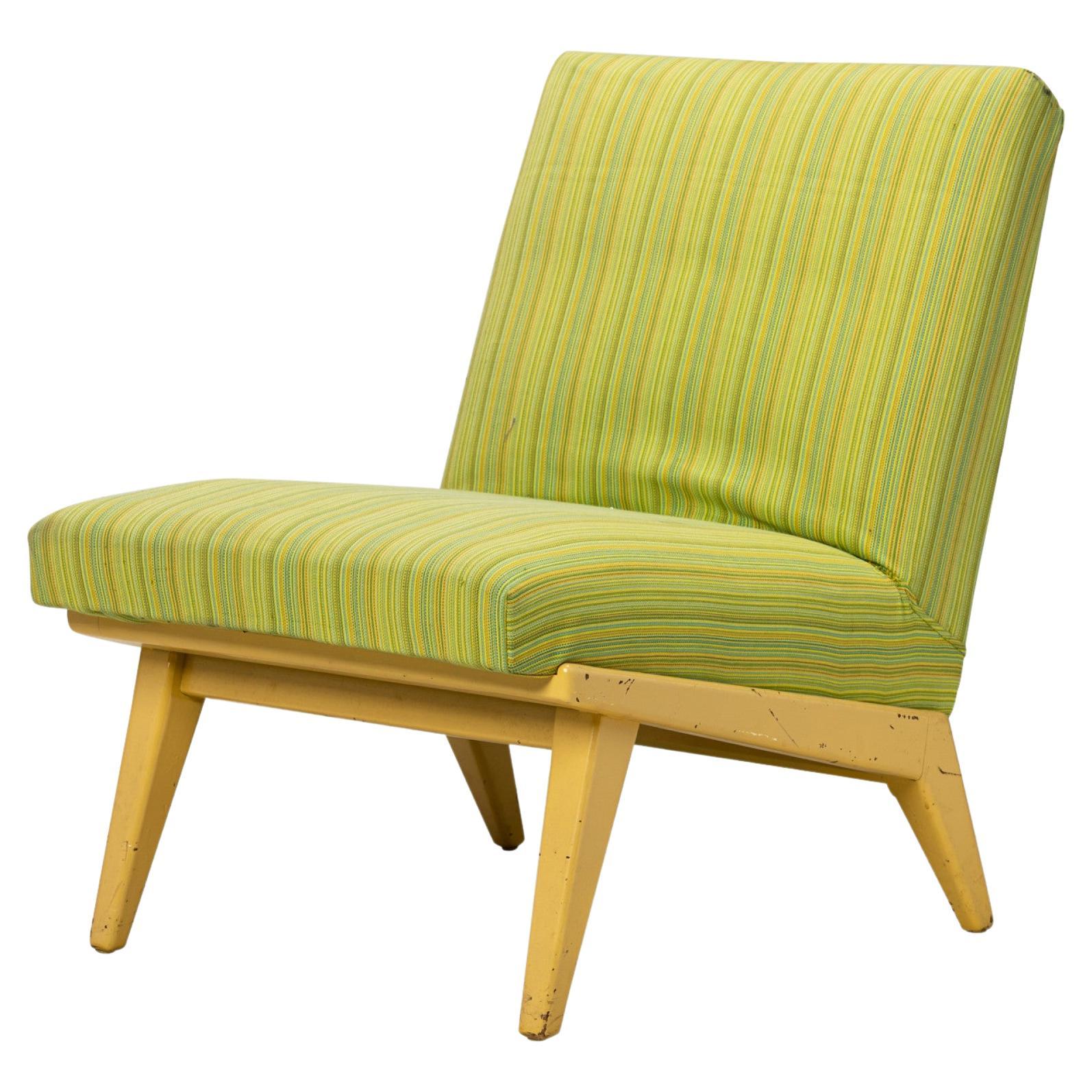 Jens Risom for Knoll Lime Green Striped Upholstered Blonde Wood Slipper For Sale