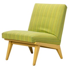 Jens Risom pour Knoll - Slipper en bois blond rayé vert citron, tapissé