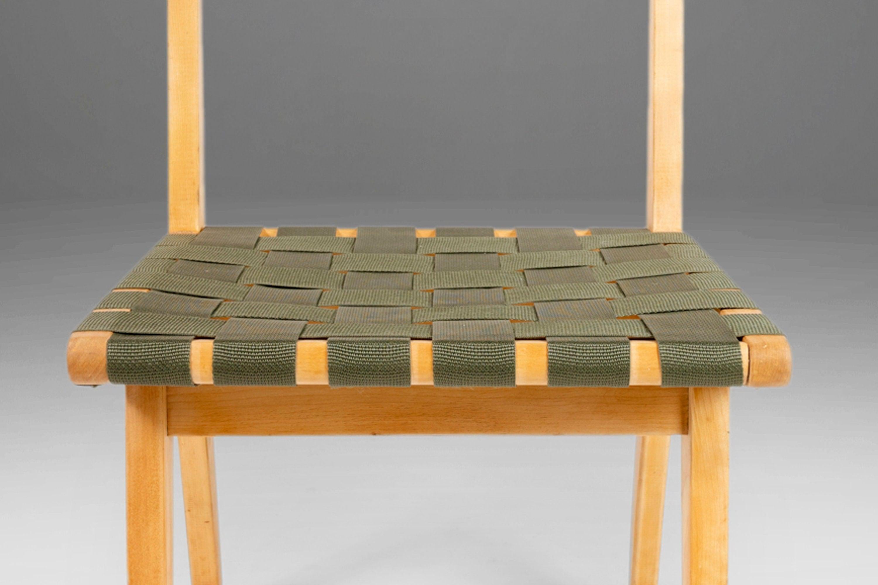 Jens Risom für Knoll, Modell 666, Beistellstuhl aus Birke und grünem Riemen, USA (Mitte des 20. Jahrhunderts) im Angebot
