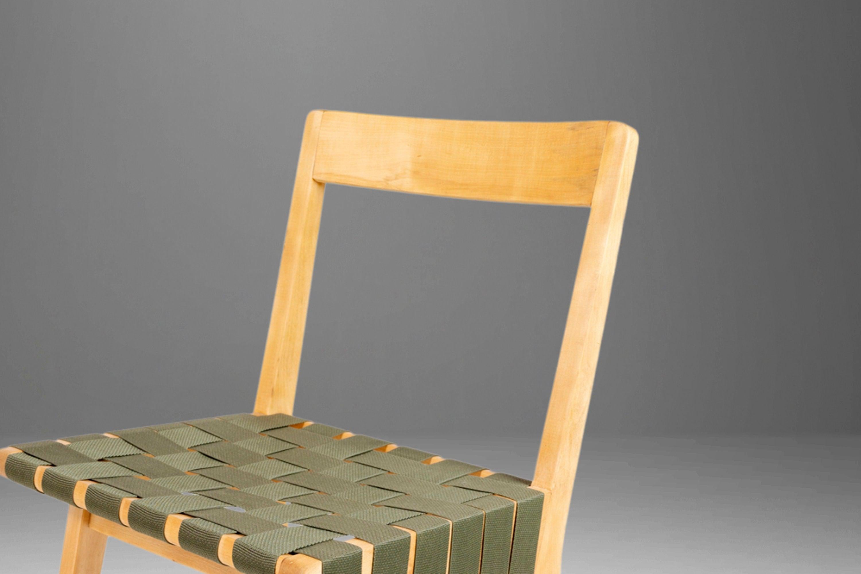 Jens Risom for Knoll Model 666 Side Chair in Birch and Green Strapping, USA For Sale 3