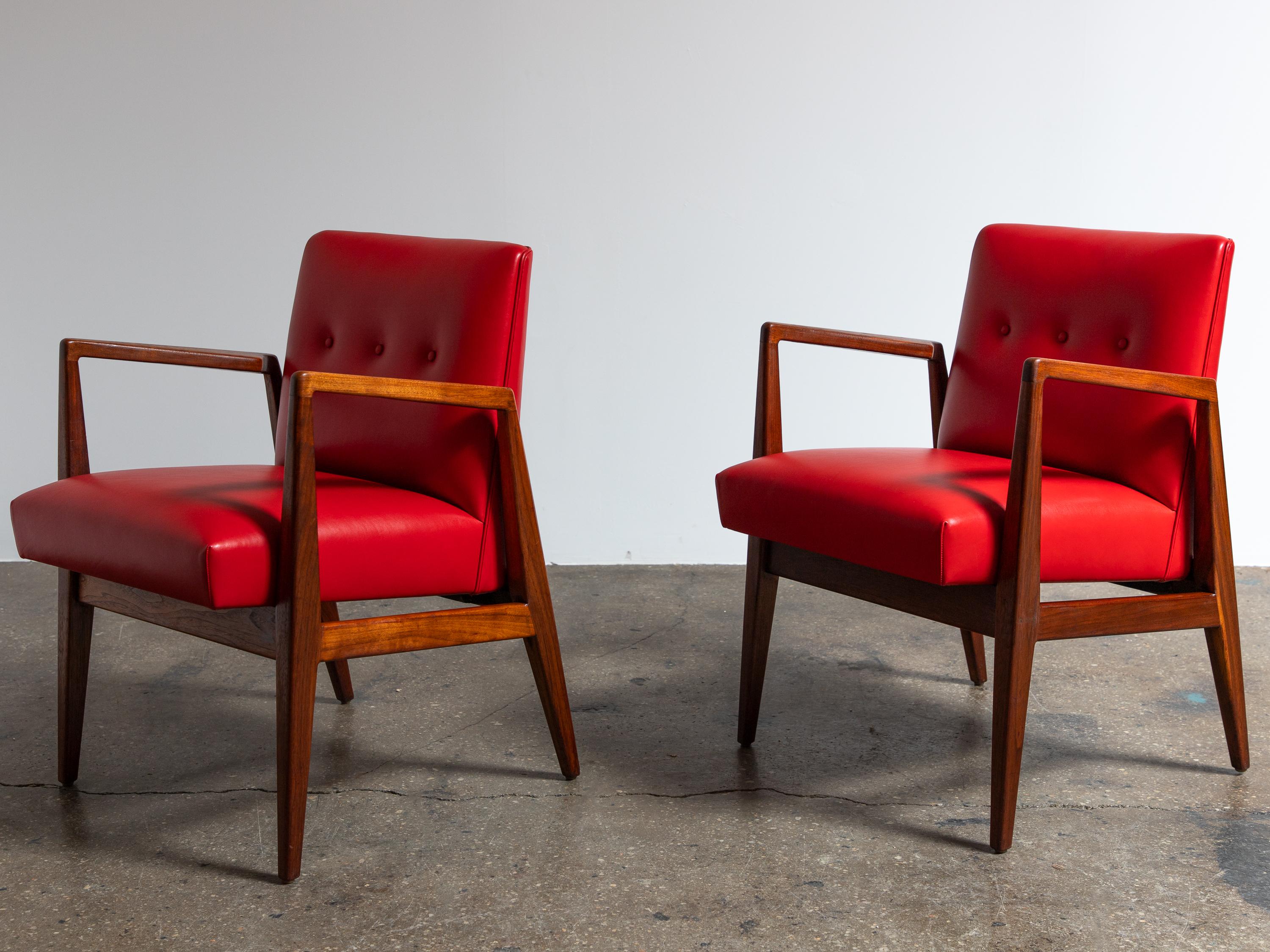 Jens Risom in Red Maharam Leather Armchairs or Occasional Chairs In Excellent Condition For Sale In Brooklyn, NY