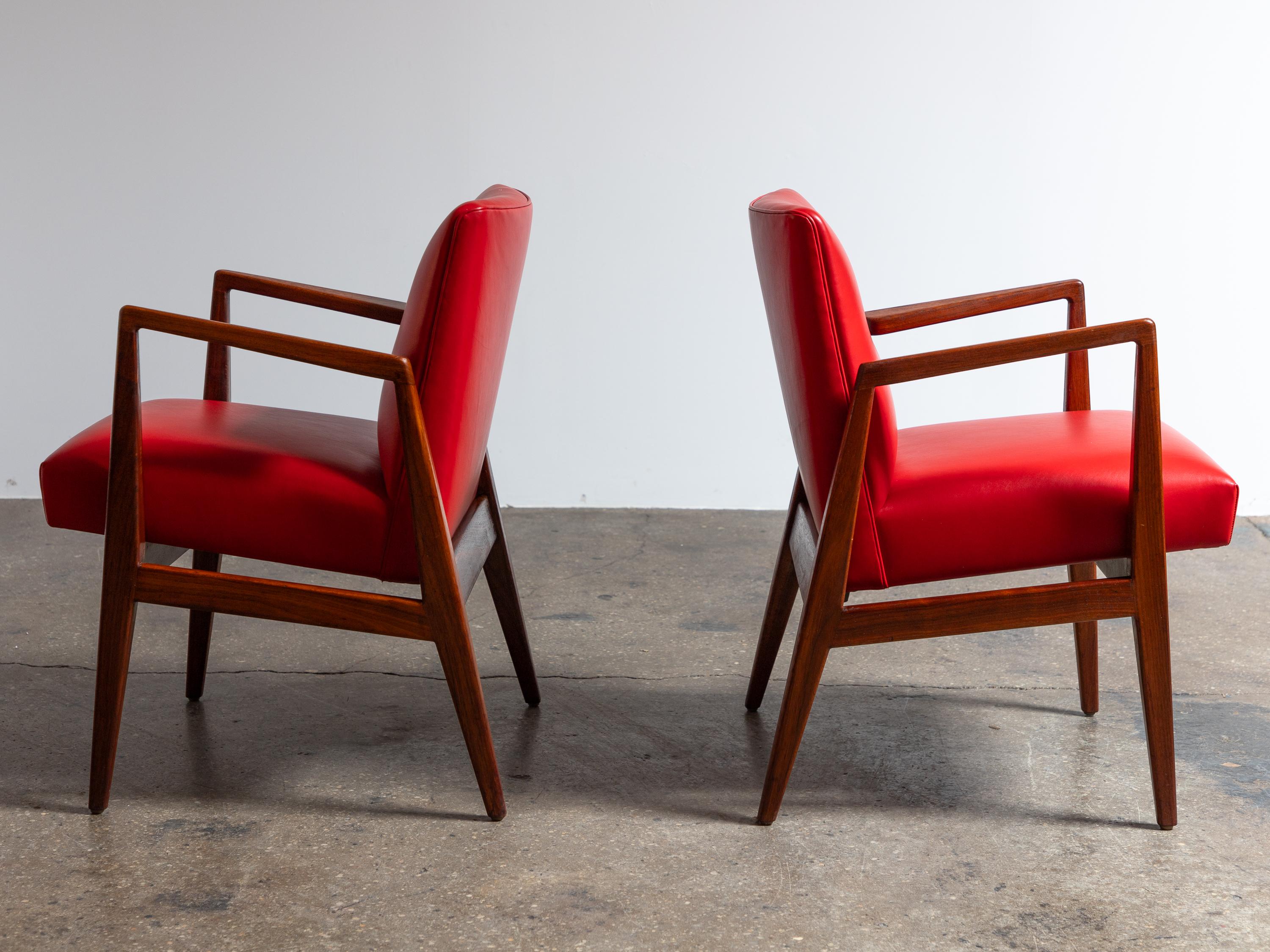 Mid-20th Century Jens Risom in Red Maharam Leather Armchairs or Occasional Chairs For Sale