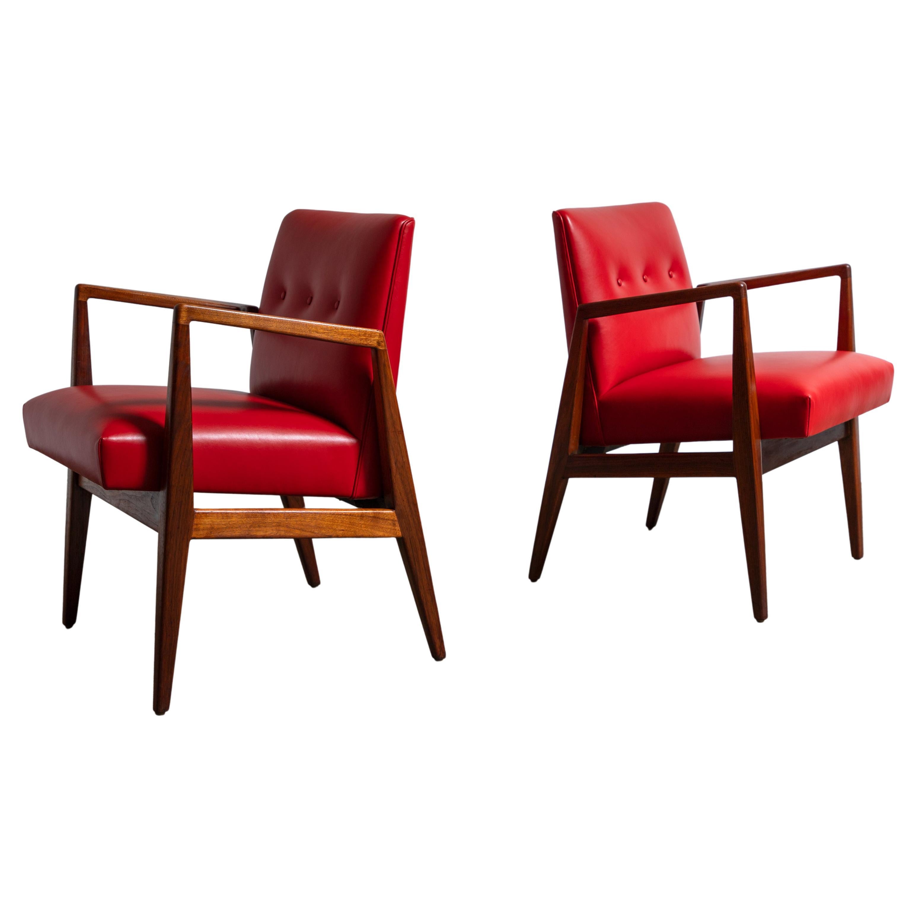 Jens Risom in Red Maharam Leather Armchairs or Occasional Chairs For Sale