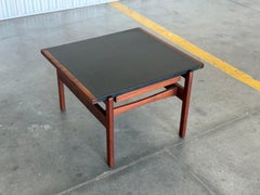 Jens Risom Leather + Walnut Side Table - Mid Century Modern End Table + Drawer