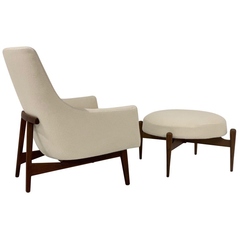 Jens Risom Lounge A-Chair and Matching Ottoman Model 6540 at 1stDibs