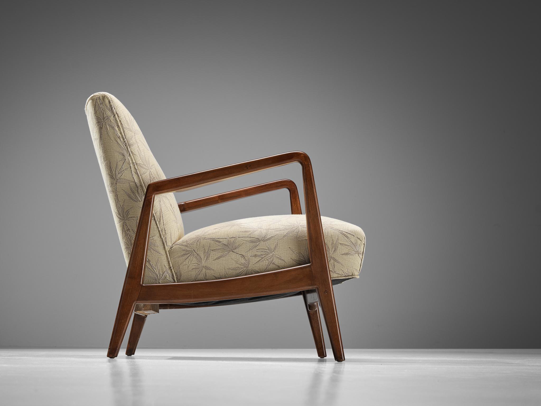 American Jens Risom Lounge Chair in Walnut and Bamboo Upholstery