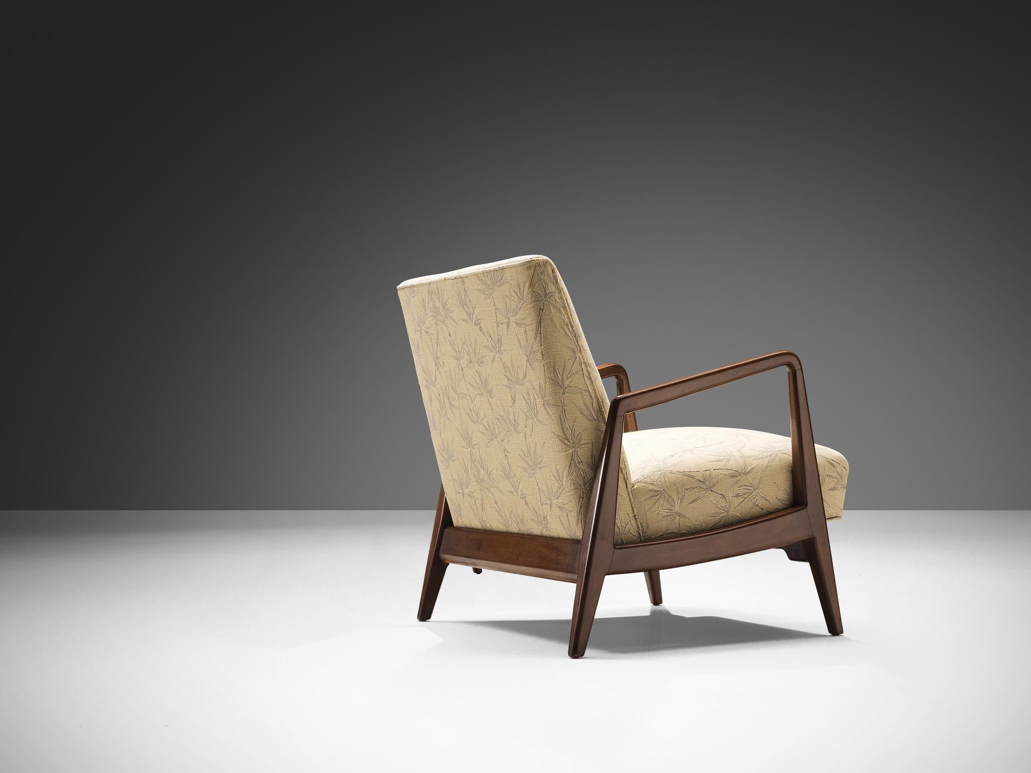 American Jens Risom Lounge Chair in Walnut and Bamboo Upholstery 