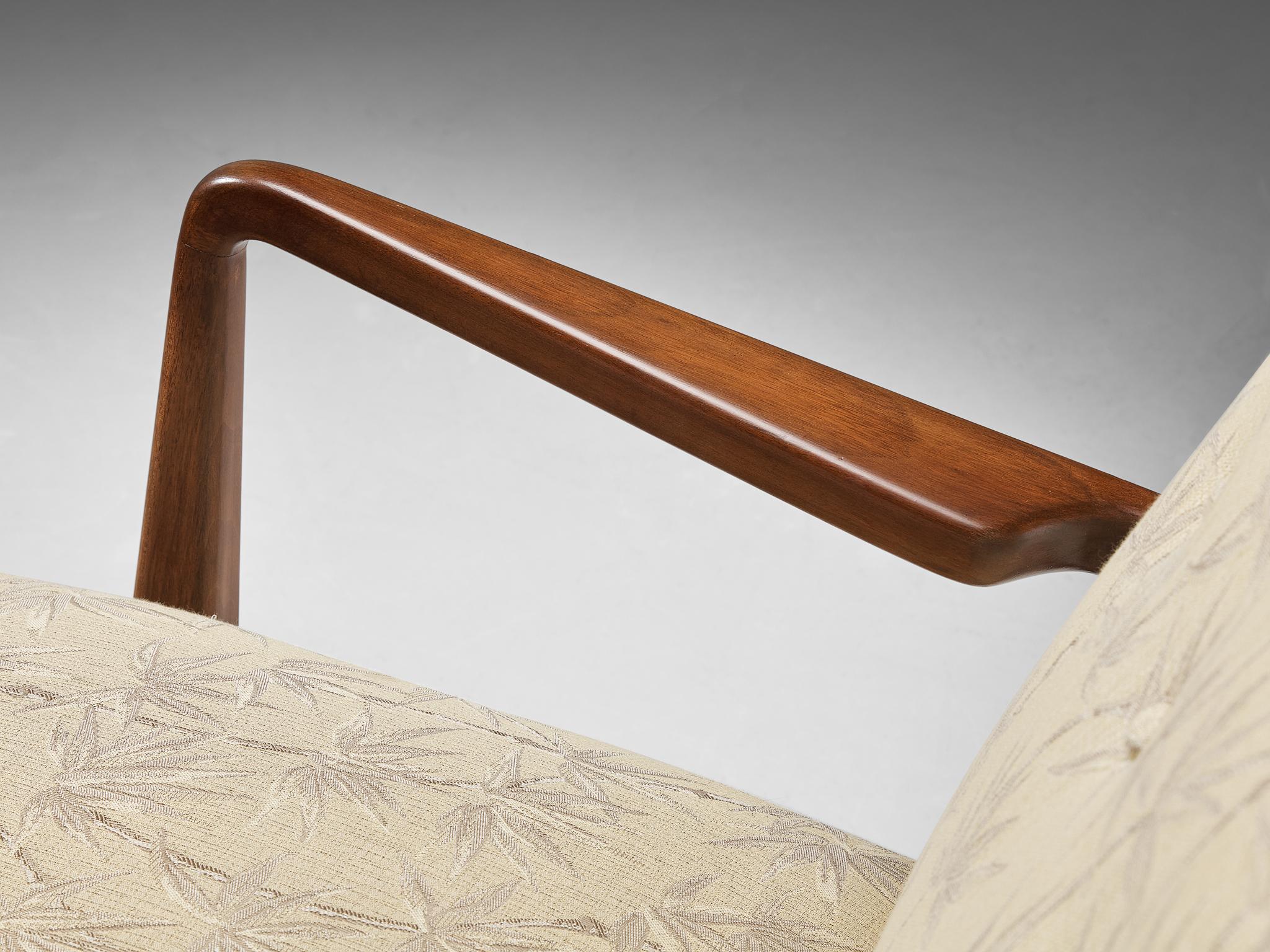 Mid-20th Century Jens Risom Lounge Chair in Walnut and Bamboo Upholstery