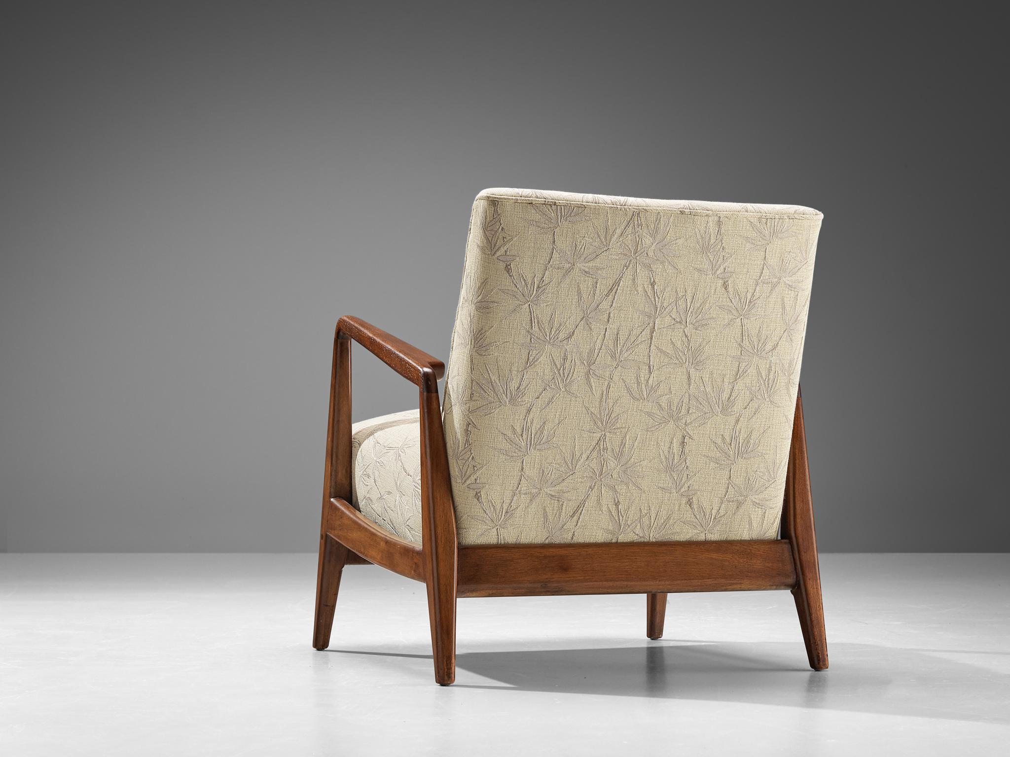 Fabric Jens Risom Lounge Chair in Walnut and Bamboo Upholstery