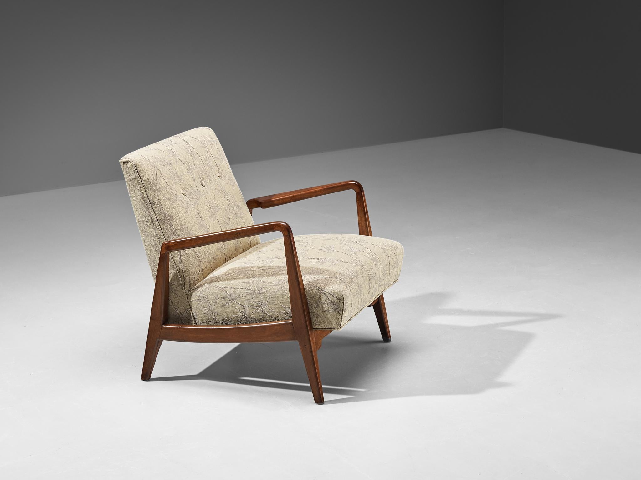 Jens Risom Lounge Chair in Walnut and Bamboo Upholstery 1
