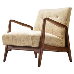 Jens Risom Lounge Chair in Walnut and Bamboo Upholstery