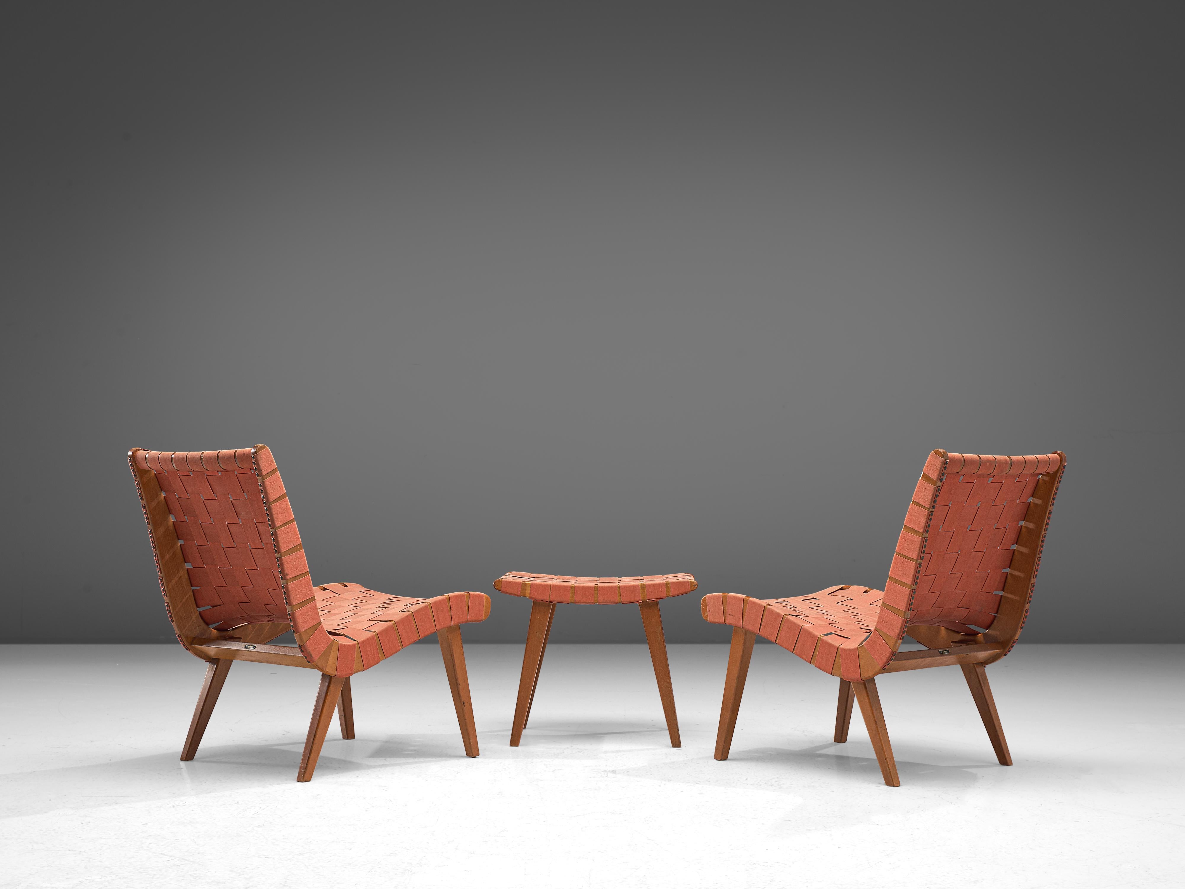 Mid-20th Century Jens Risom Pair of 'Vostra' Lounge Chairs with Ottoman  For Sale