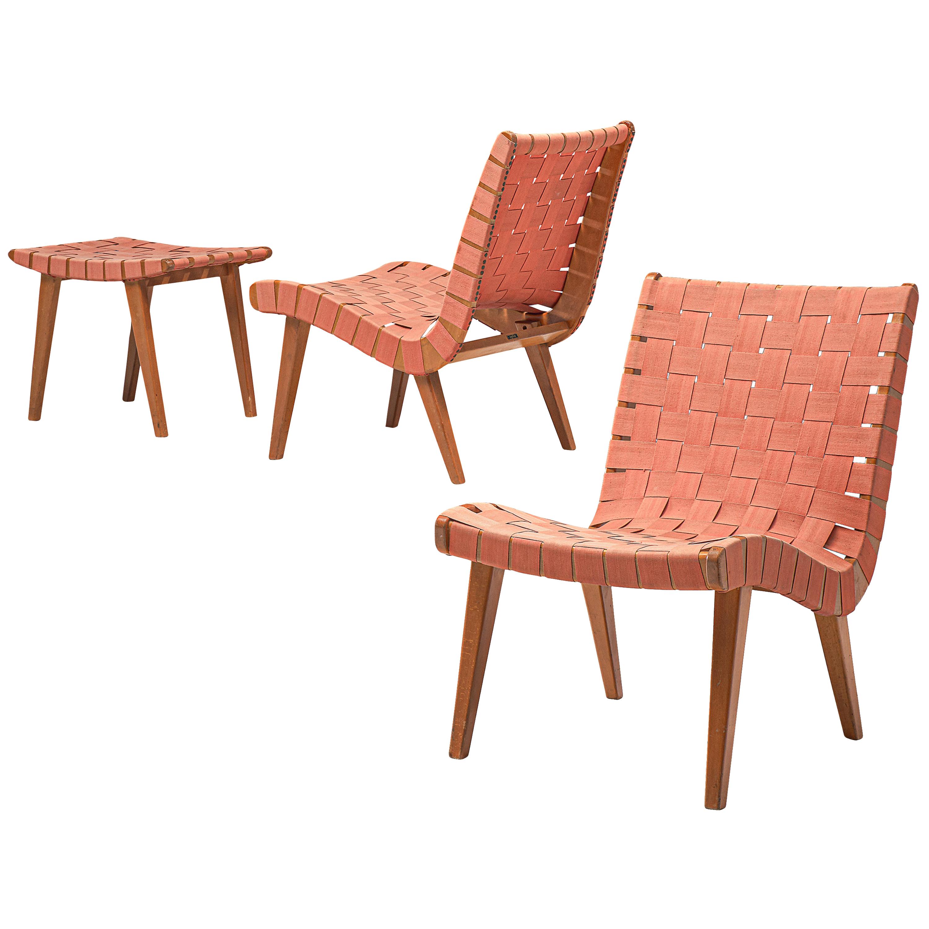 Jens Risom Pair of 'Vostra' Lounge Chairs With Ottoman 