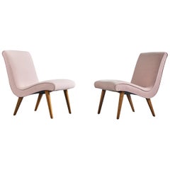 Jens Risom, Lounge Chairs, Beech, Fabric, Germany, 1950s