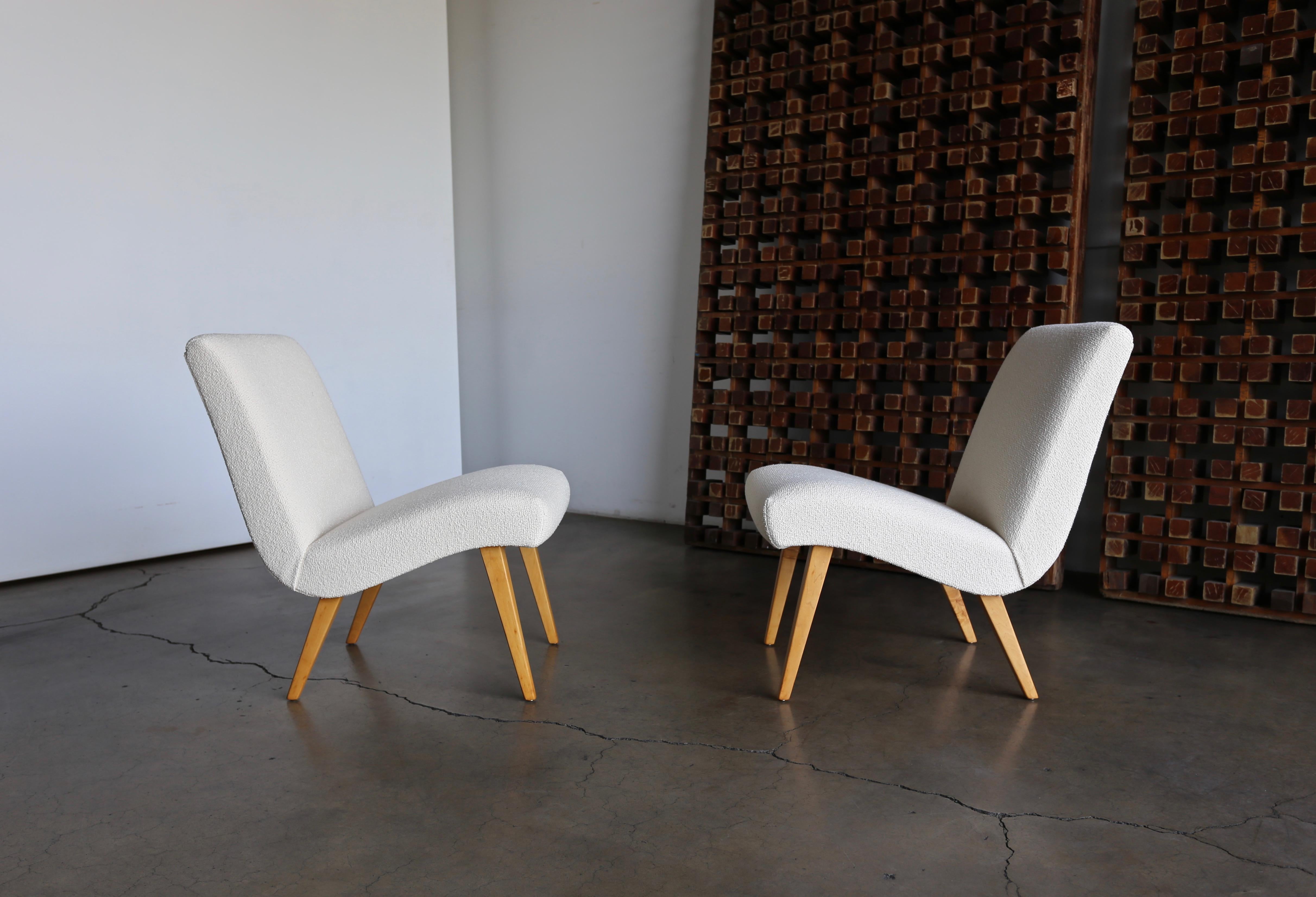 Jens Risom Slipper lounge chairs for Knoll circa 1950. This pair has been professionally restored.