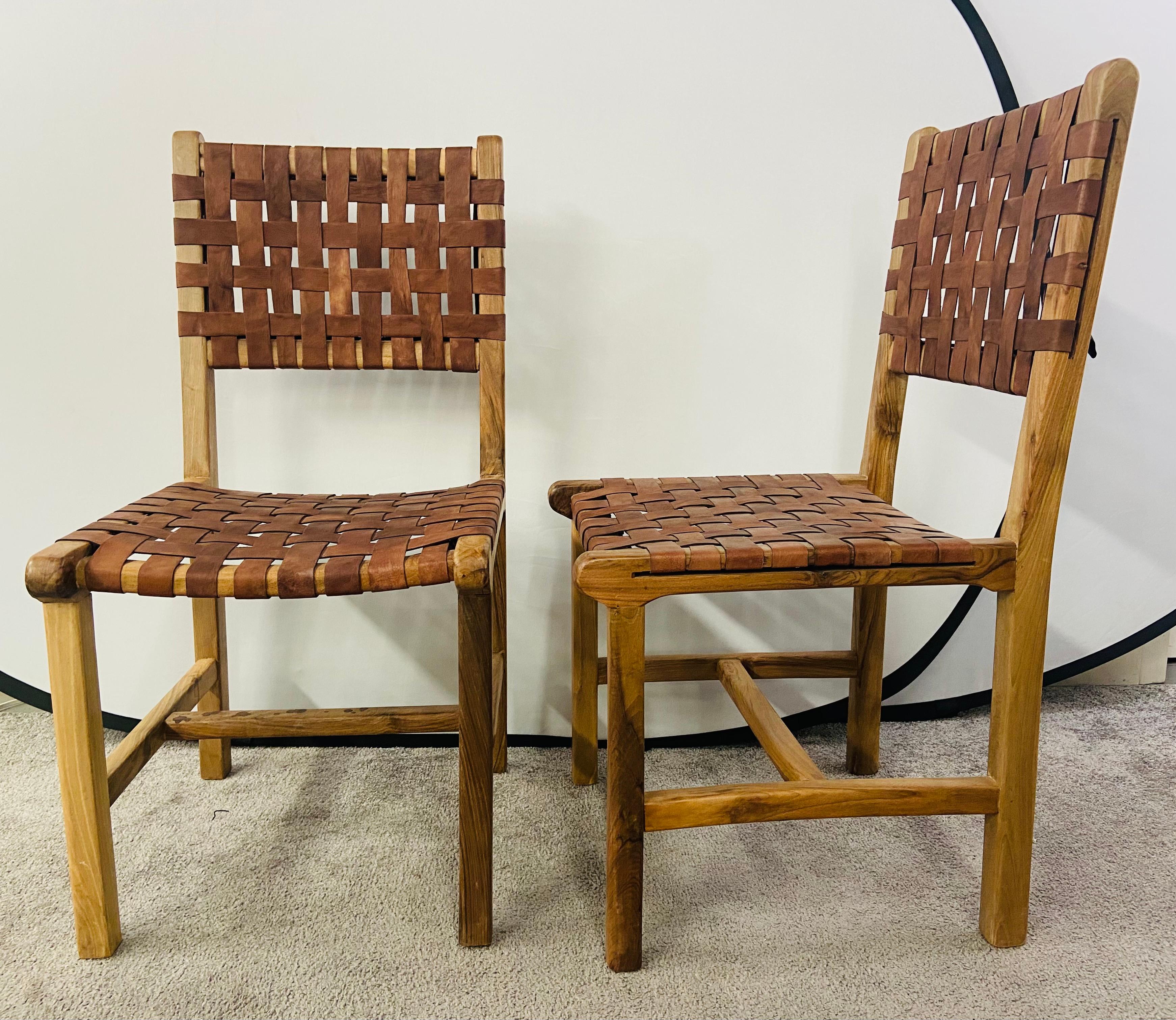Jens Risom MCM Style Woven Leather Strap & Walnut Frame Chair, a Set of 4 11