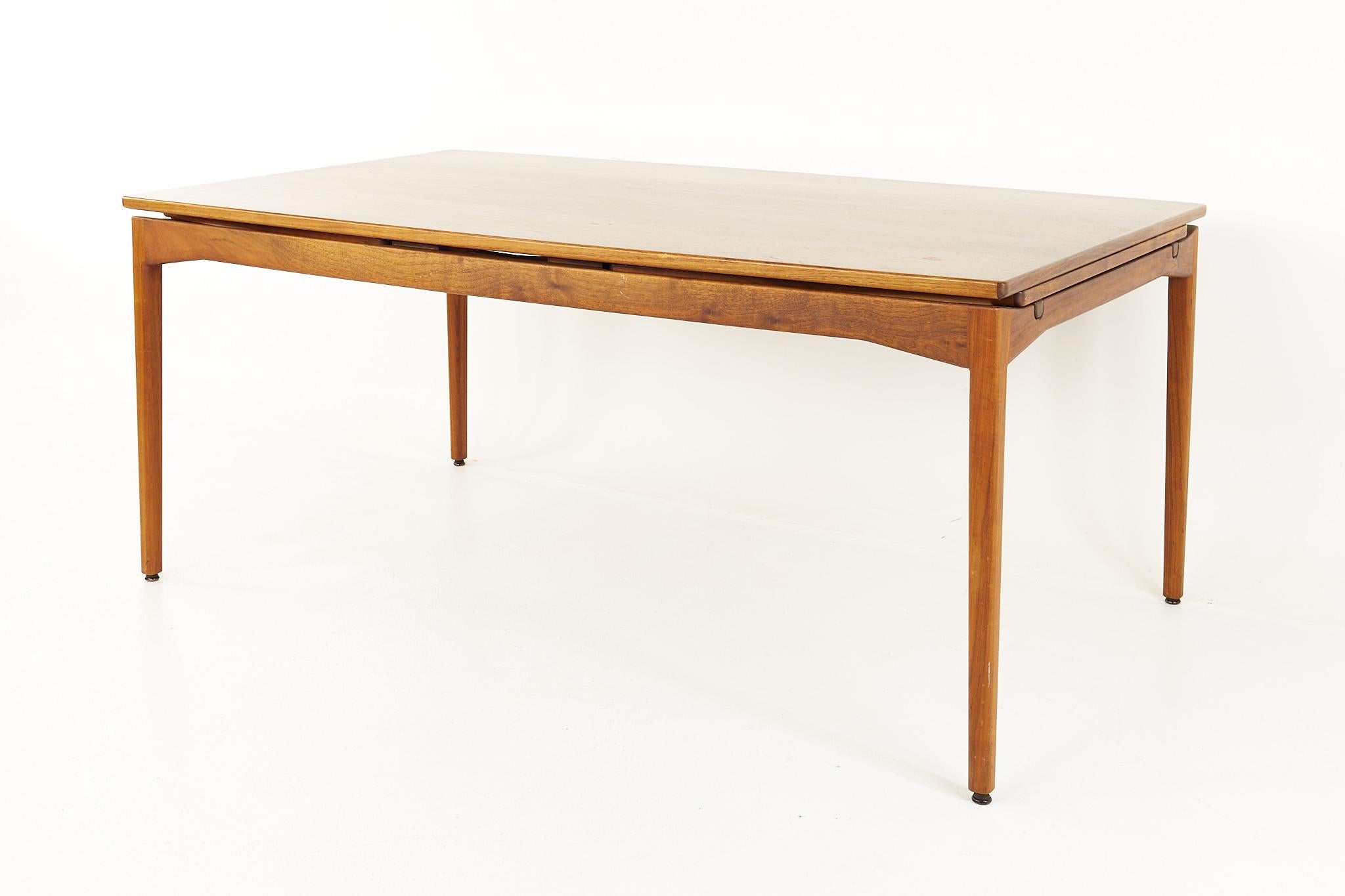 Mid-Century Modern Jens Risom MCM Walnut Dining Table Hidden Leaf Dining Table with 2 Leaves