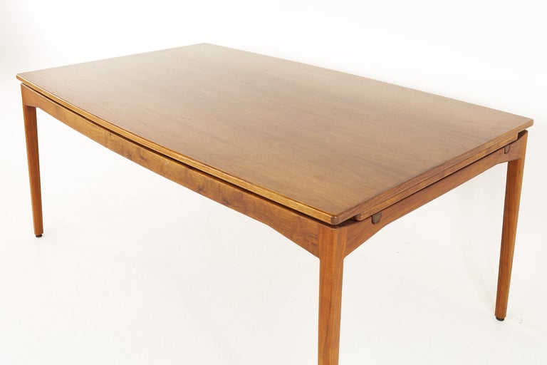 Jens Risom MCM Walnut Dining Table Hidden Leaf Dining Table with 2