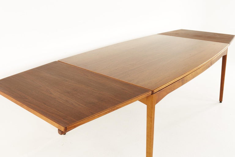 Jens Risom MCM Walnut Dining Table Hidden Leaf Dining Table with 2