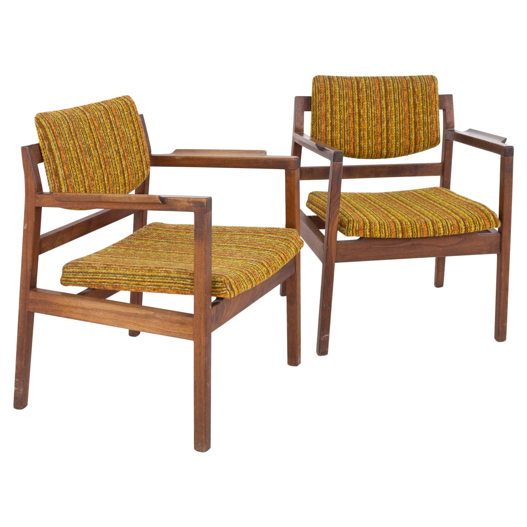 Jens Risom Mid Century Arm Chairs, a Pair