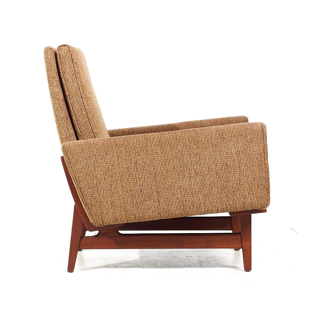 Upholstery Jens Risom Mid Century Bracket Back Walnut Lounge Chair For Sale