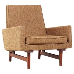 Retro Jens Risom Mid Century Bracket Back Walnut Lounge Chair