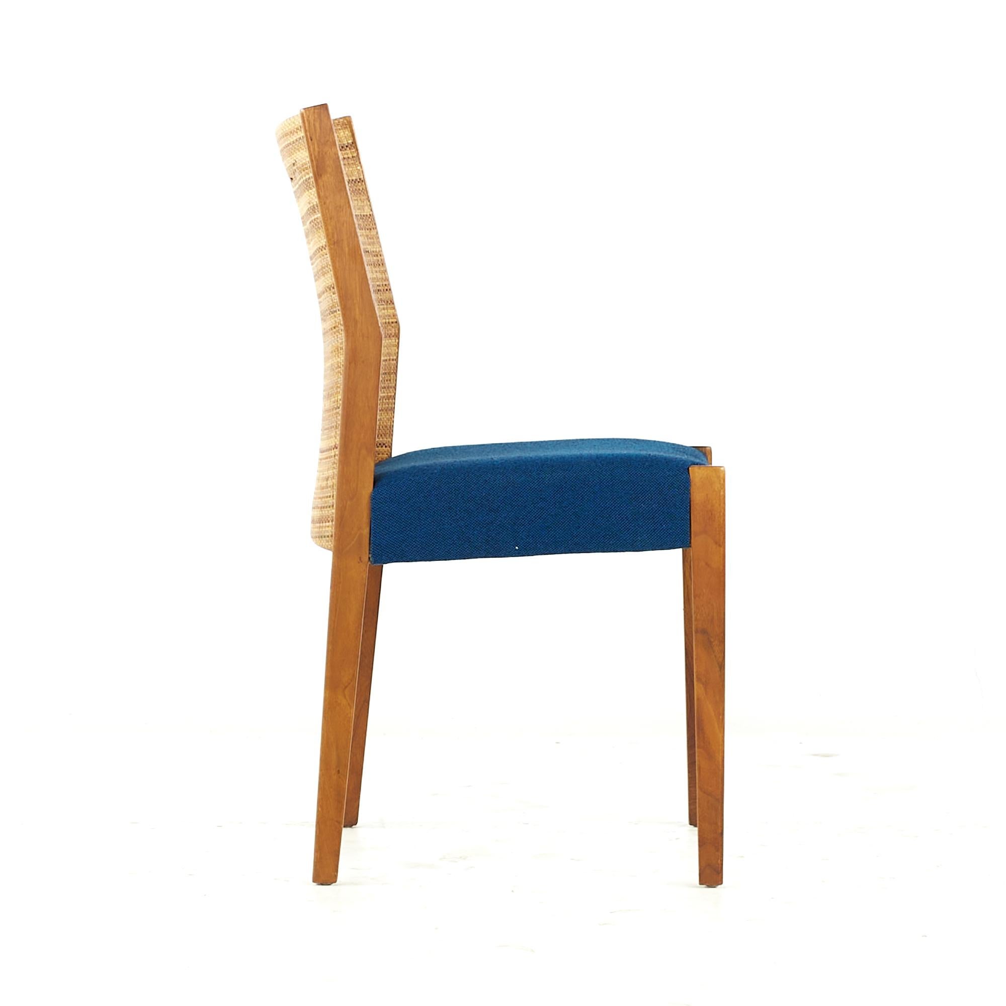 Tissu d'ameublement Jens Risom Mid Century Cane and Walnut Dining Chairs - Set of 6 en vente