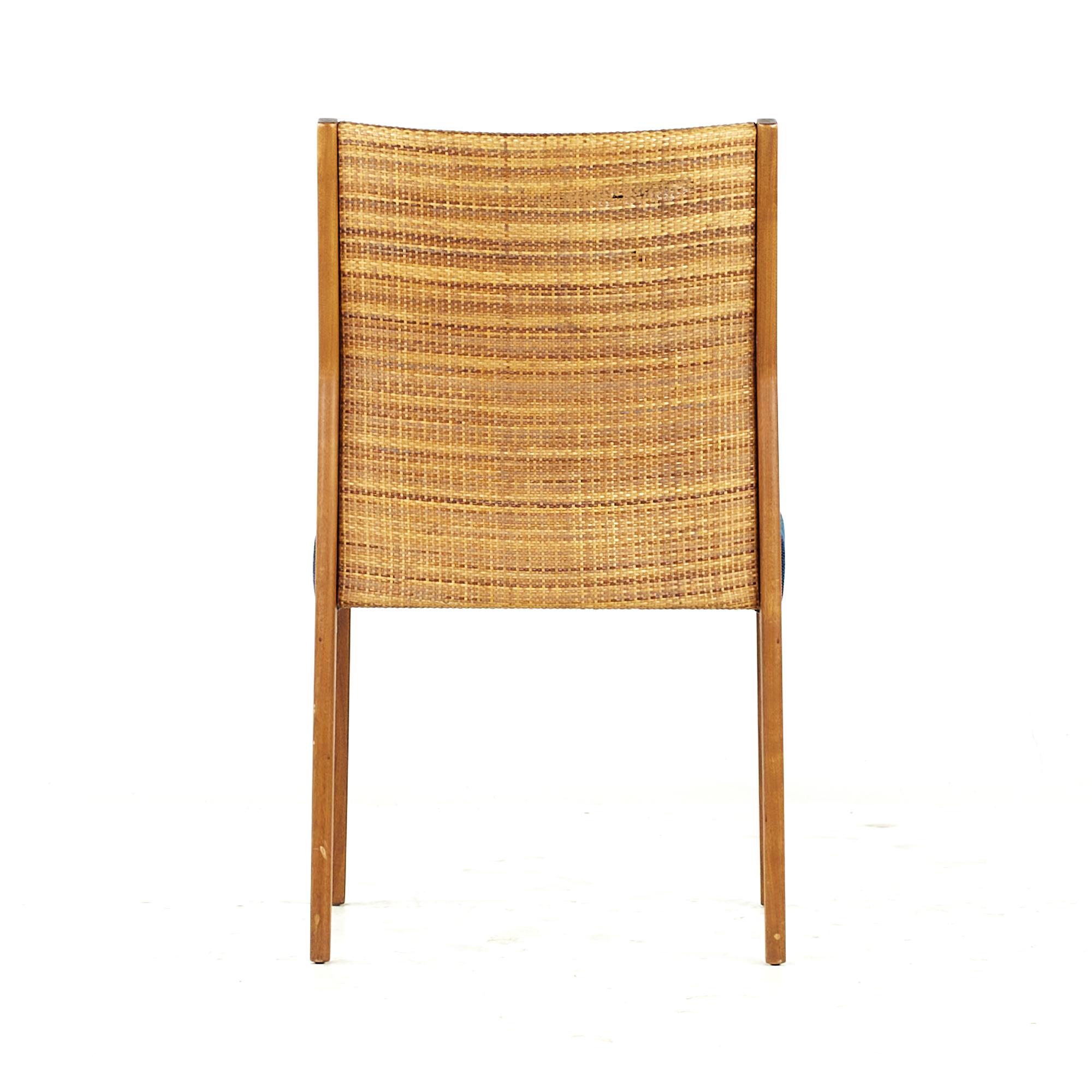 Jens Risom Midcentury Cane and Walnut Dining Chairs, Set of 6 For Sale 1