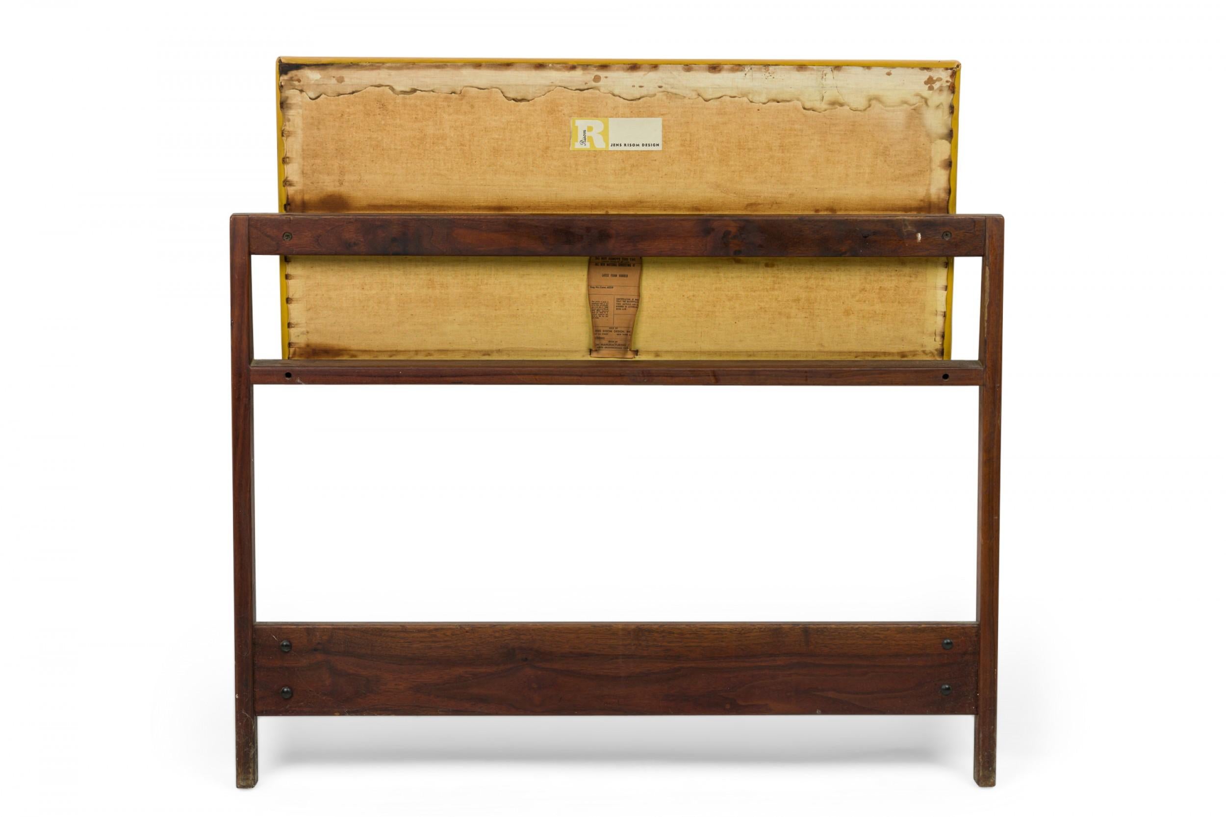3 Mid-Century Danish single teak rectangular bed headboards with mustard yellow vinyl cushions (JENS RISOM)(PRICED EACH)(Similar head and footboard sets: DUF0823)

Condition: Good; Minor fading