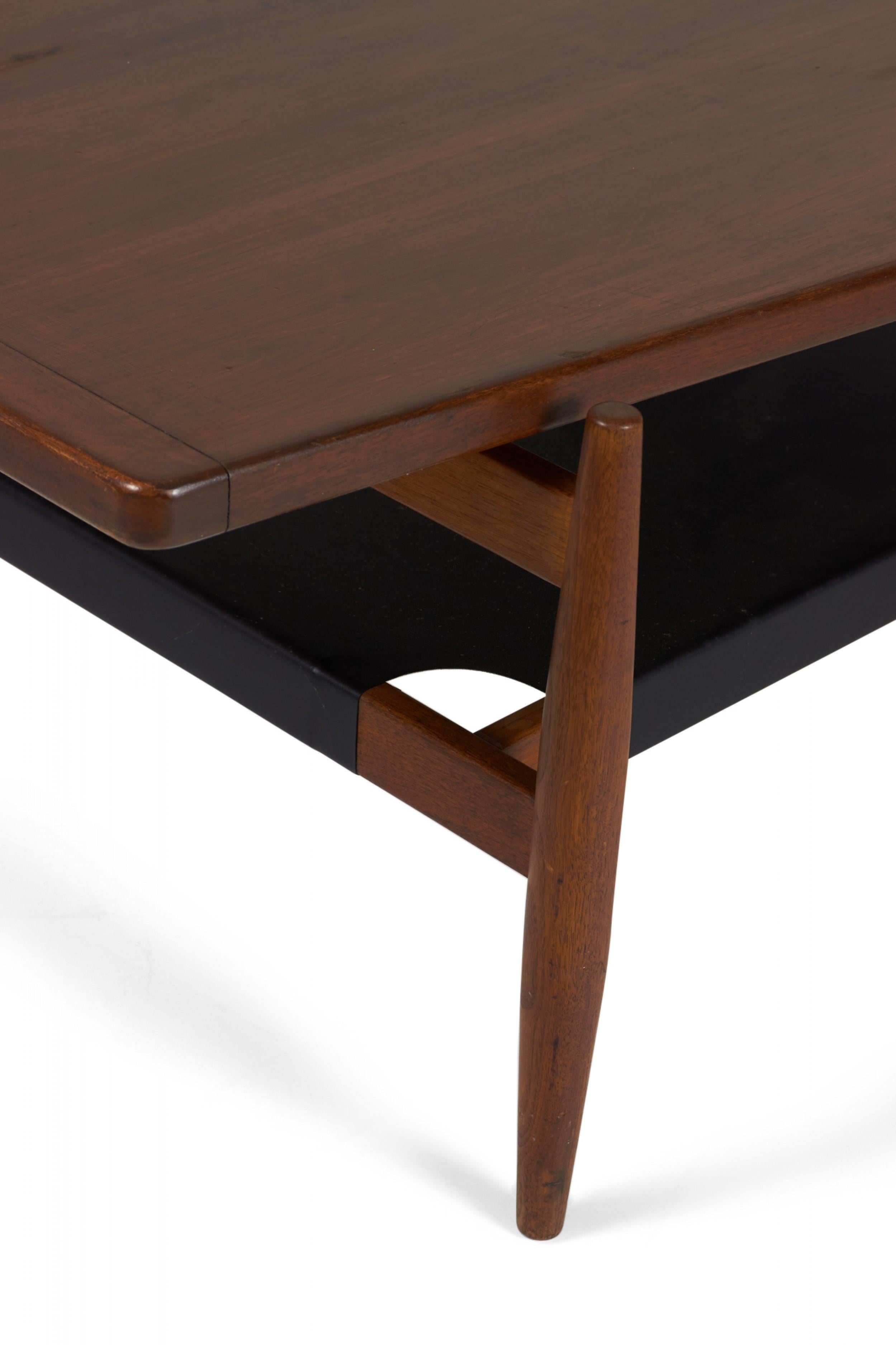 Jens Risom Mid-Century Diamond Top Walnut and Black Vinyl Coffee Table For Sale 1