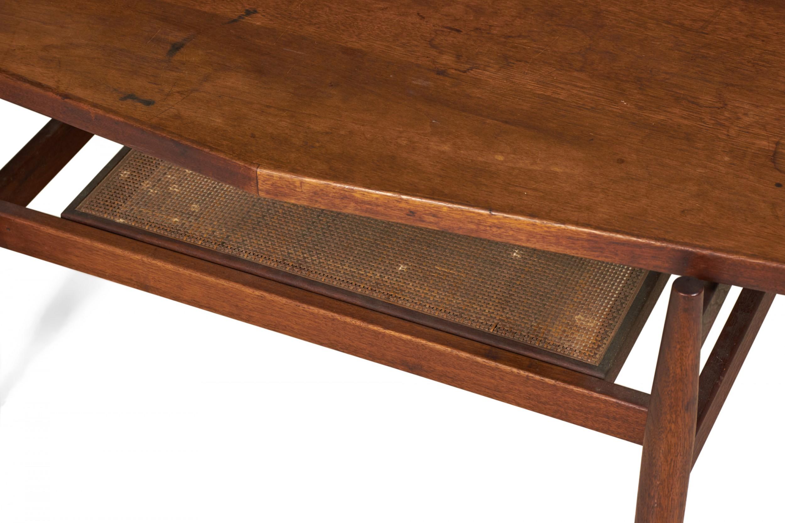 Jens Risom Mid-Century Diamond Top Walnut and Caning Coffee Table For Sale 3