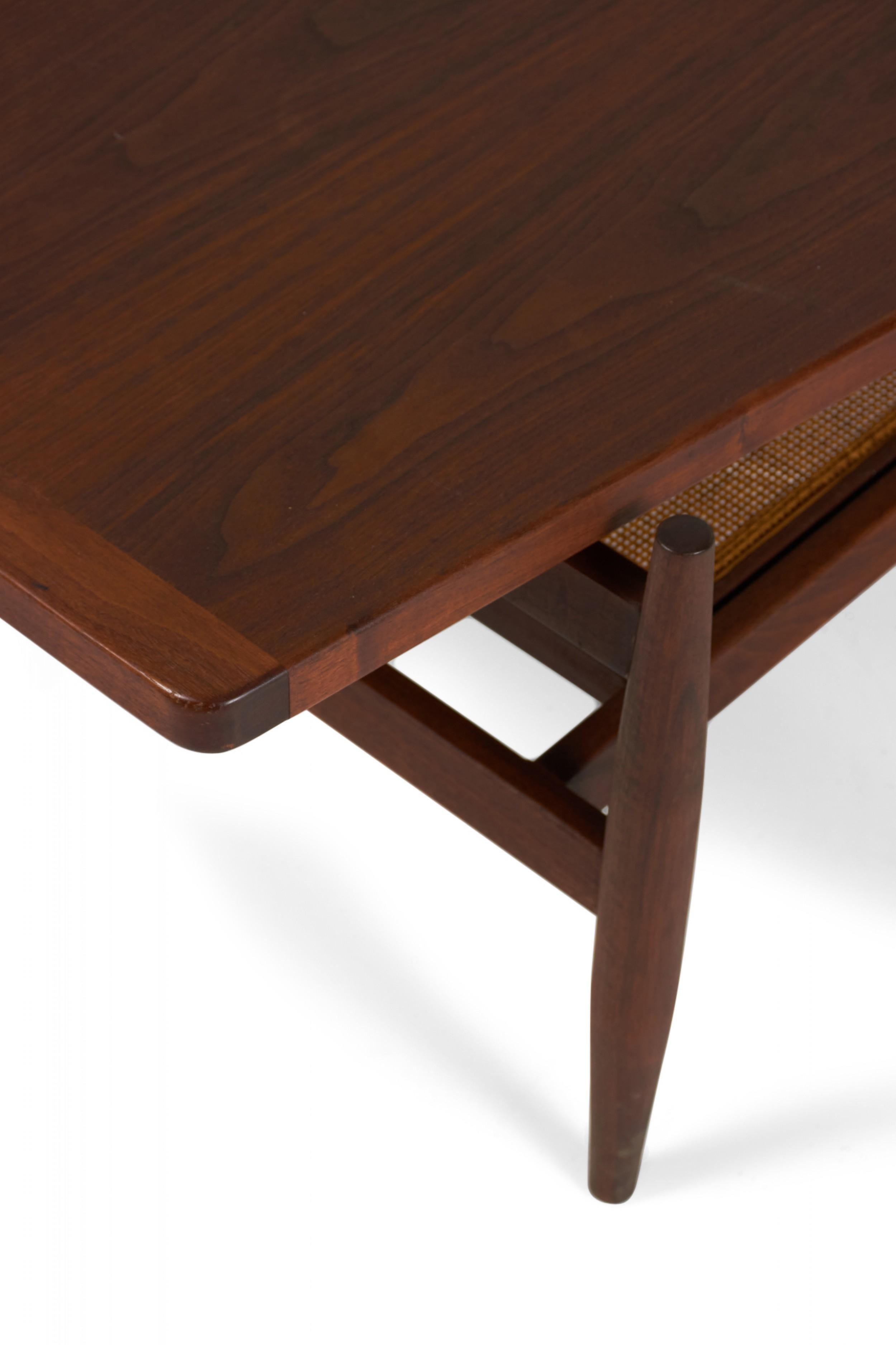 Jens Risom Mid-Century Diamond Top Walnut and Caning Coffee Table For Sale 3