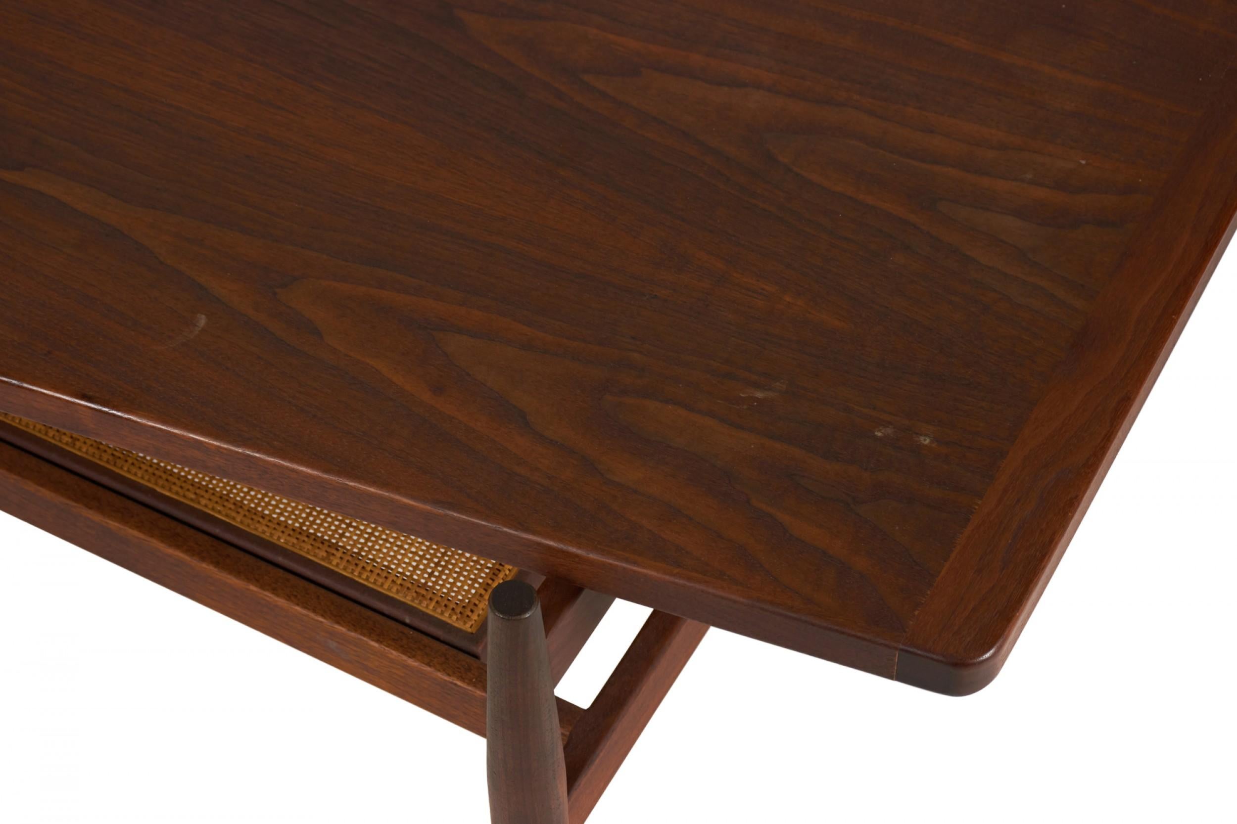 Jens Risom Mid-Century Diamond Top Walnut and Caning Coffee Table For Sale 4
