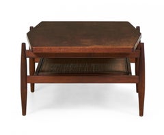 Jens Risom Mid-Century Diamond Top Walnut and Caning Coffee Table