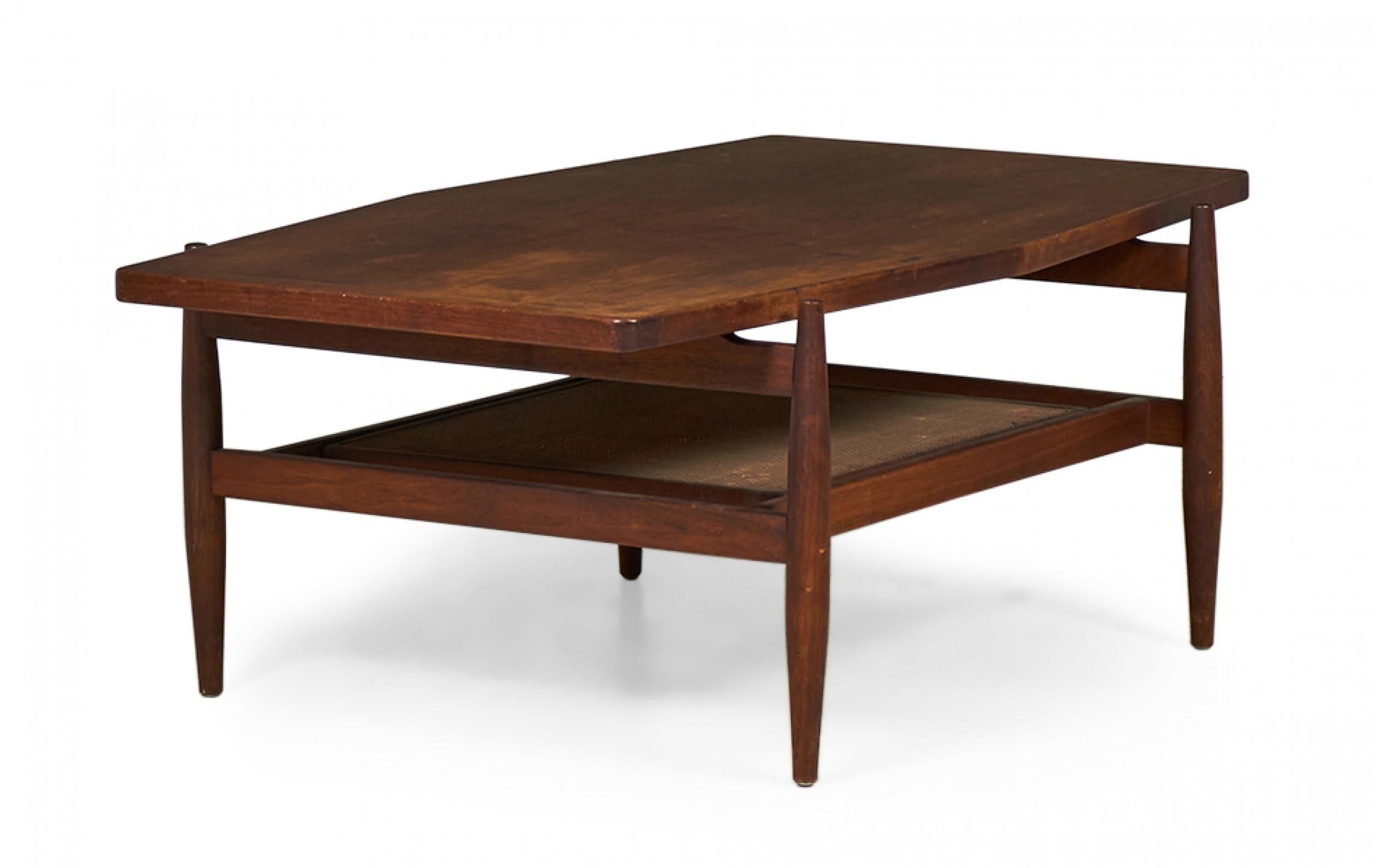 Mid-Century Modern Jens Risom Mid-Century Diamond Top Walnut and Caning Coffee Table For Sale