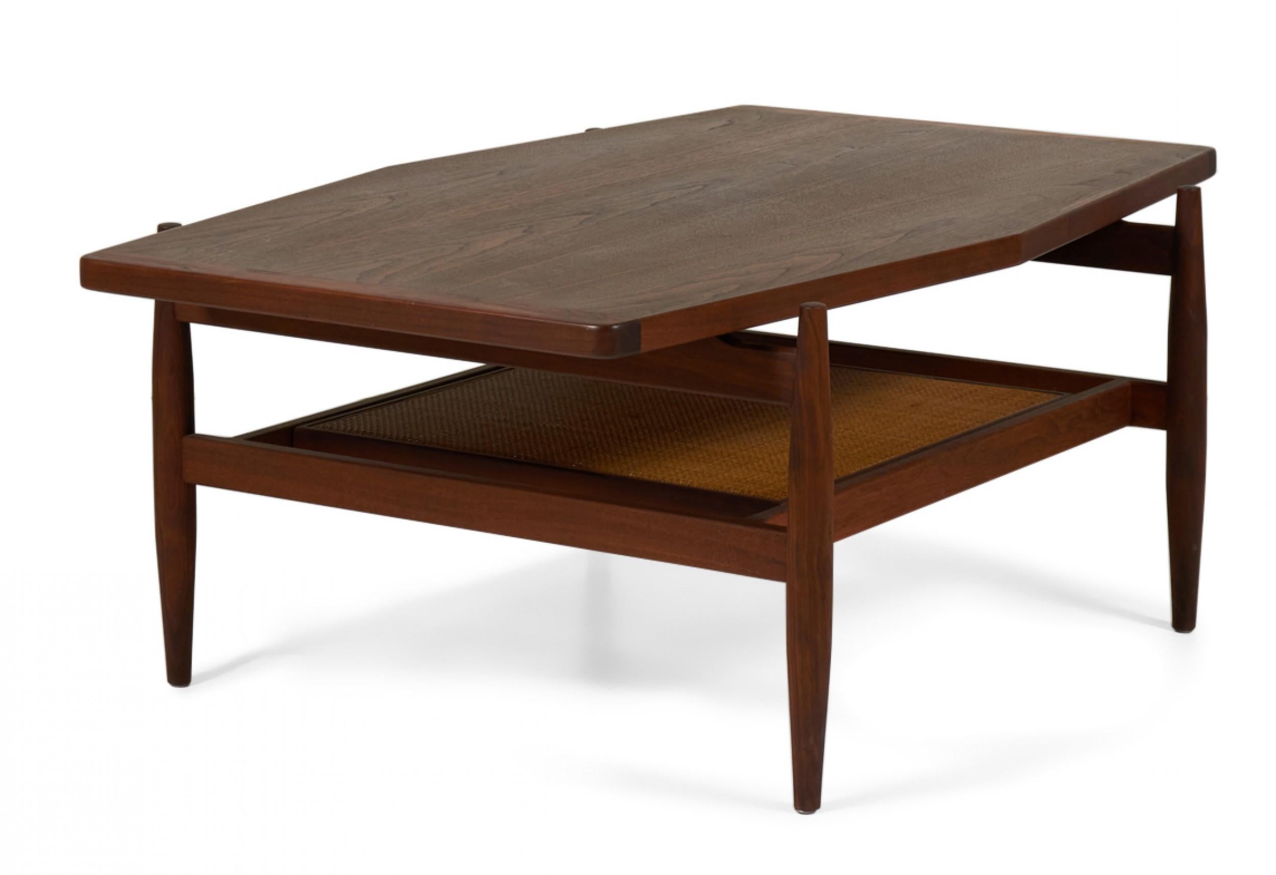 Mid-Century Modern Jens Risom Mid-Century Diamond Top Walnut and Caning Coffee Table For Sale