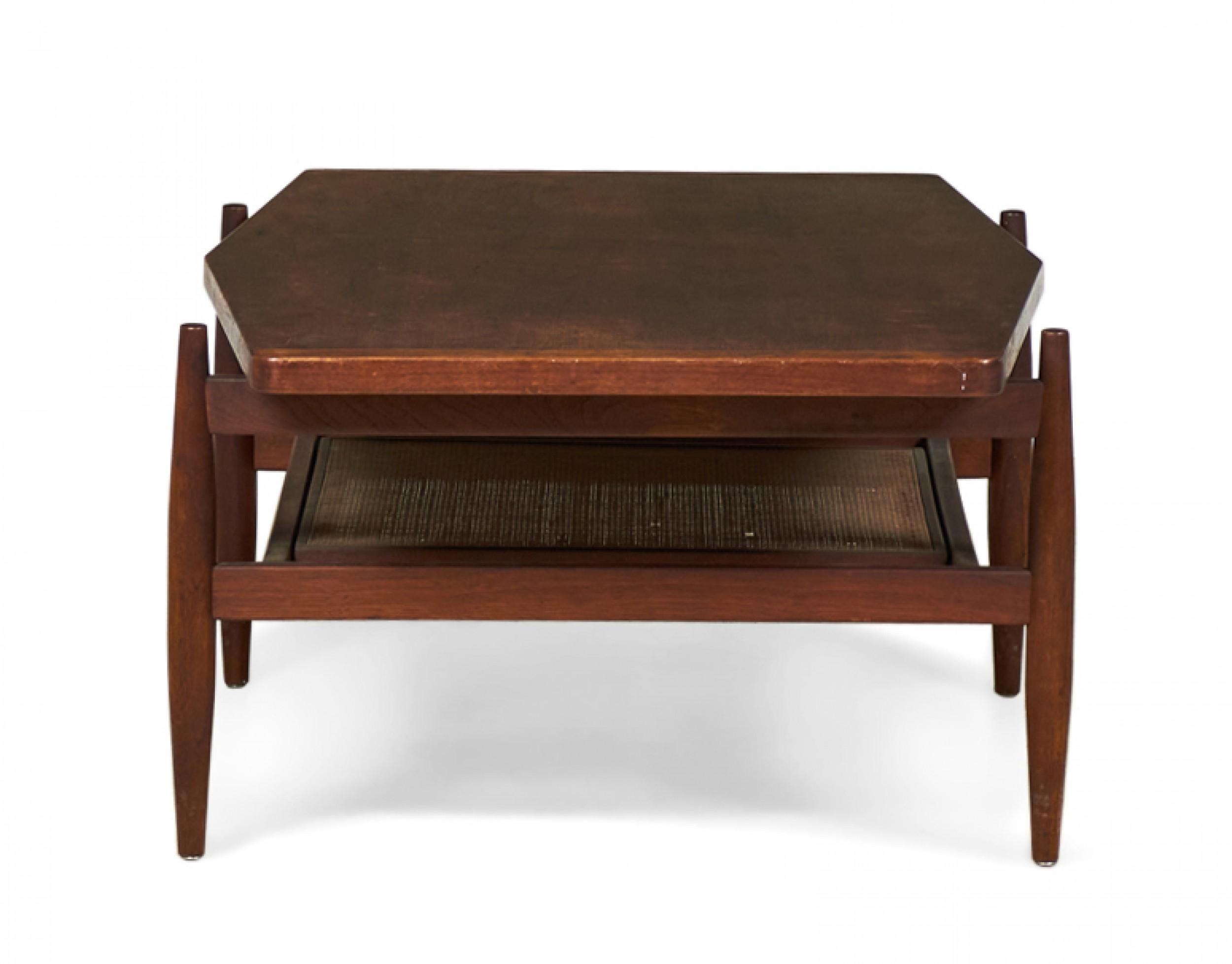 20th Century Jens Risom Mid-Century Diamond Top Walnut and Caning Coffee Table For Sale