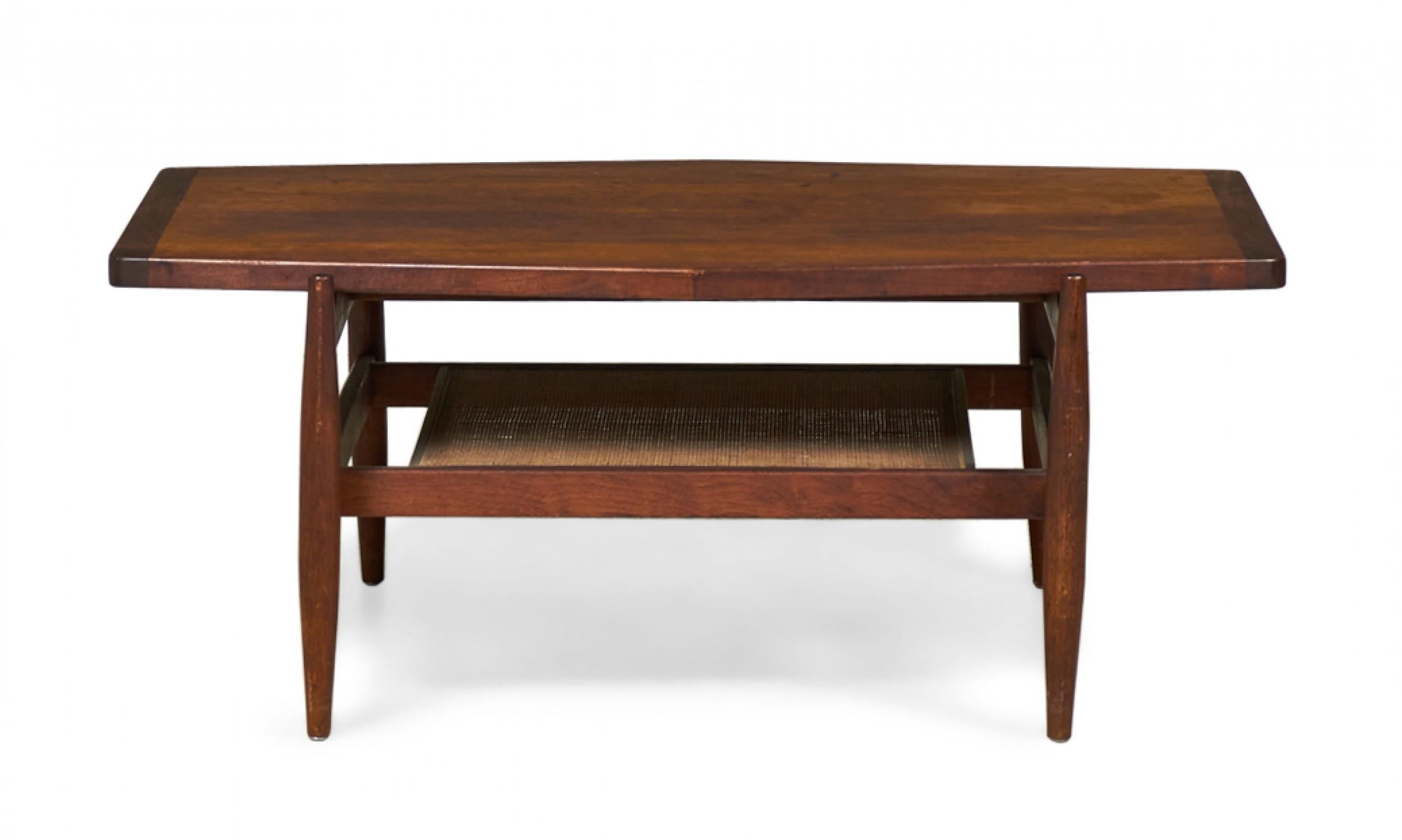 Jens Risom Mid-Century Diamond Top Walnut and Caning Coffee Table For Sale 1