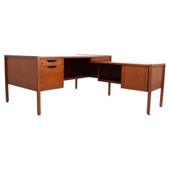 Jens Risom Mid Century L Shaped Walnut Executive Desk