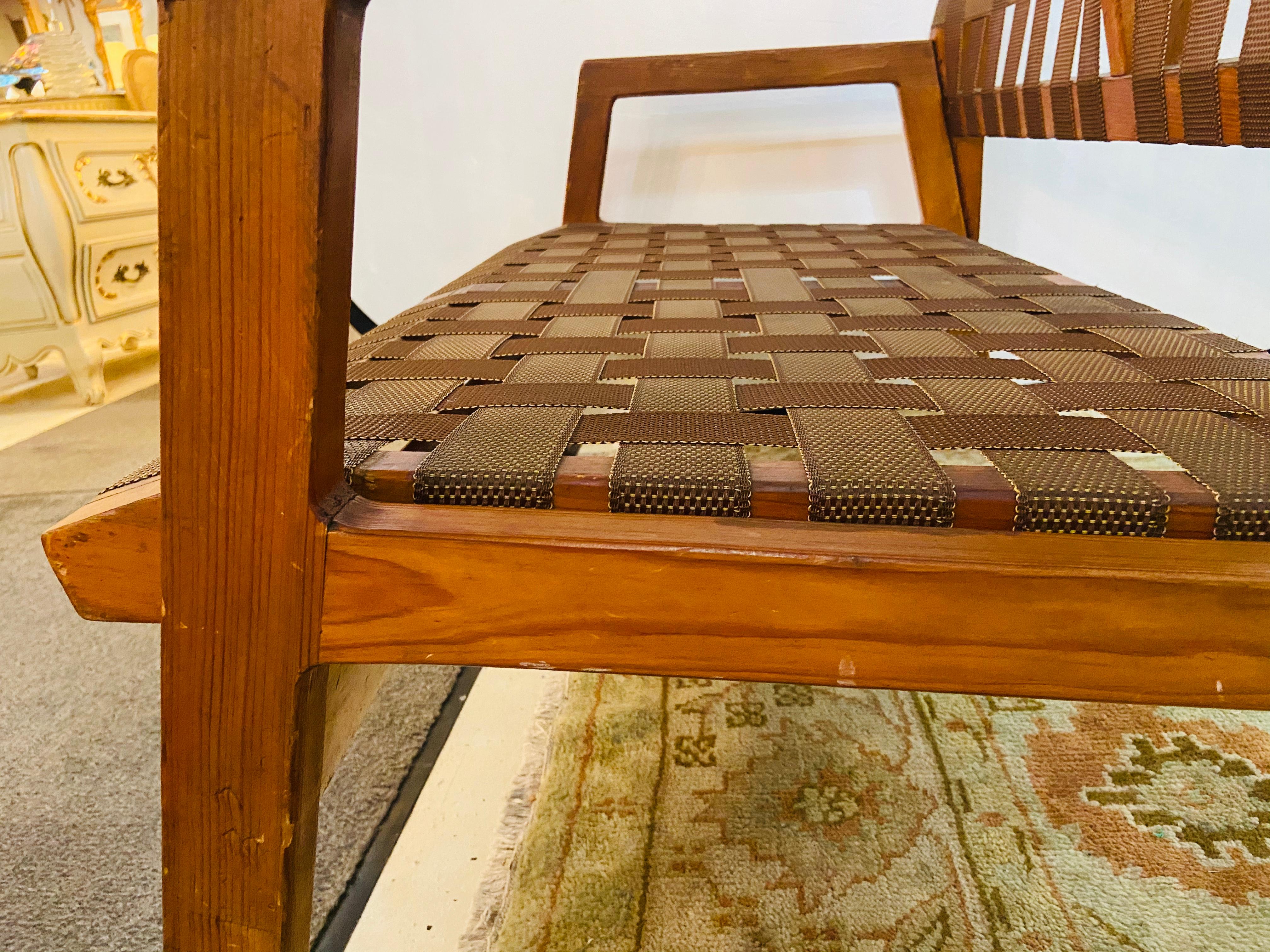 Mid-Century Modern Weaved Strap and Canvas Bench in the manner of Jens Risom 8