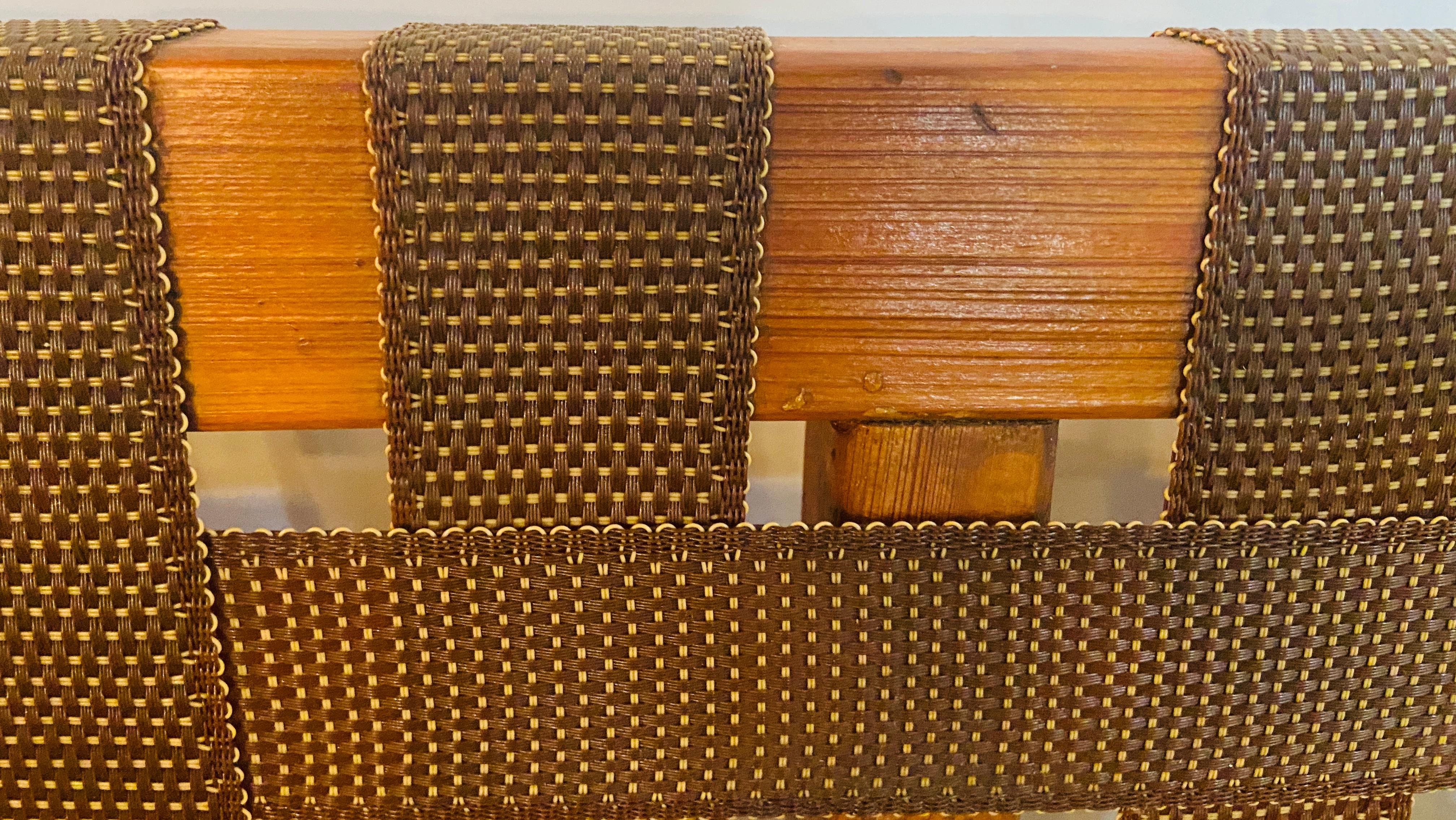 Mid-Century Modern Weaved Strap and Canvas Bench in the manner of Jens Risom 3