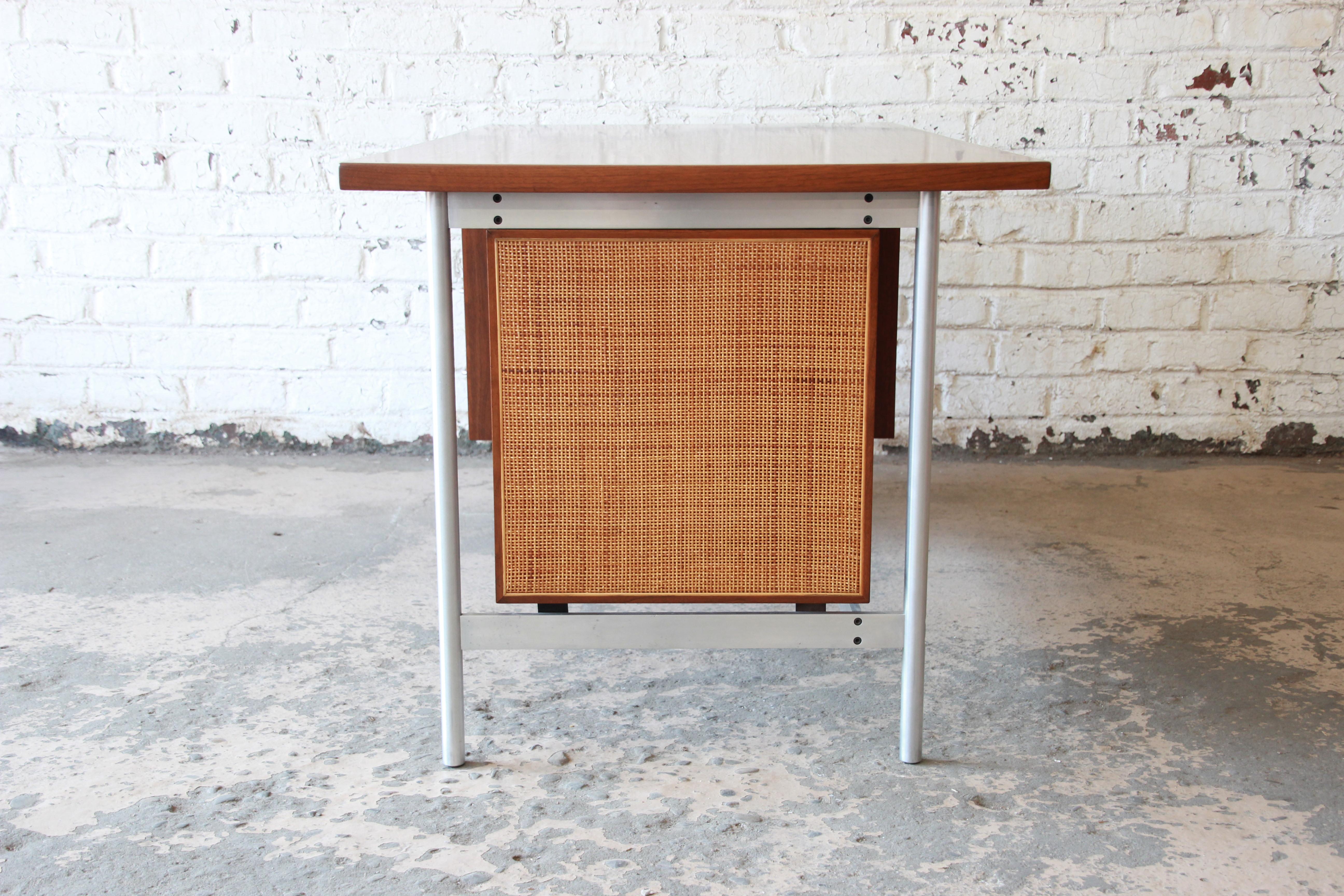 Jens Risom Mid-Century Modern Executive Desk in Walnut, Cane, and Steel 6