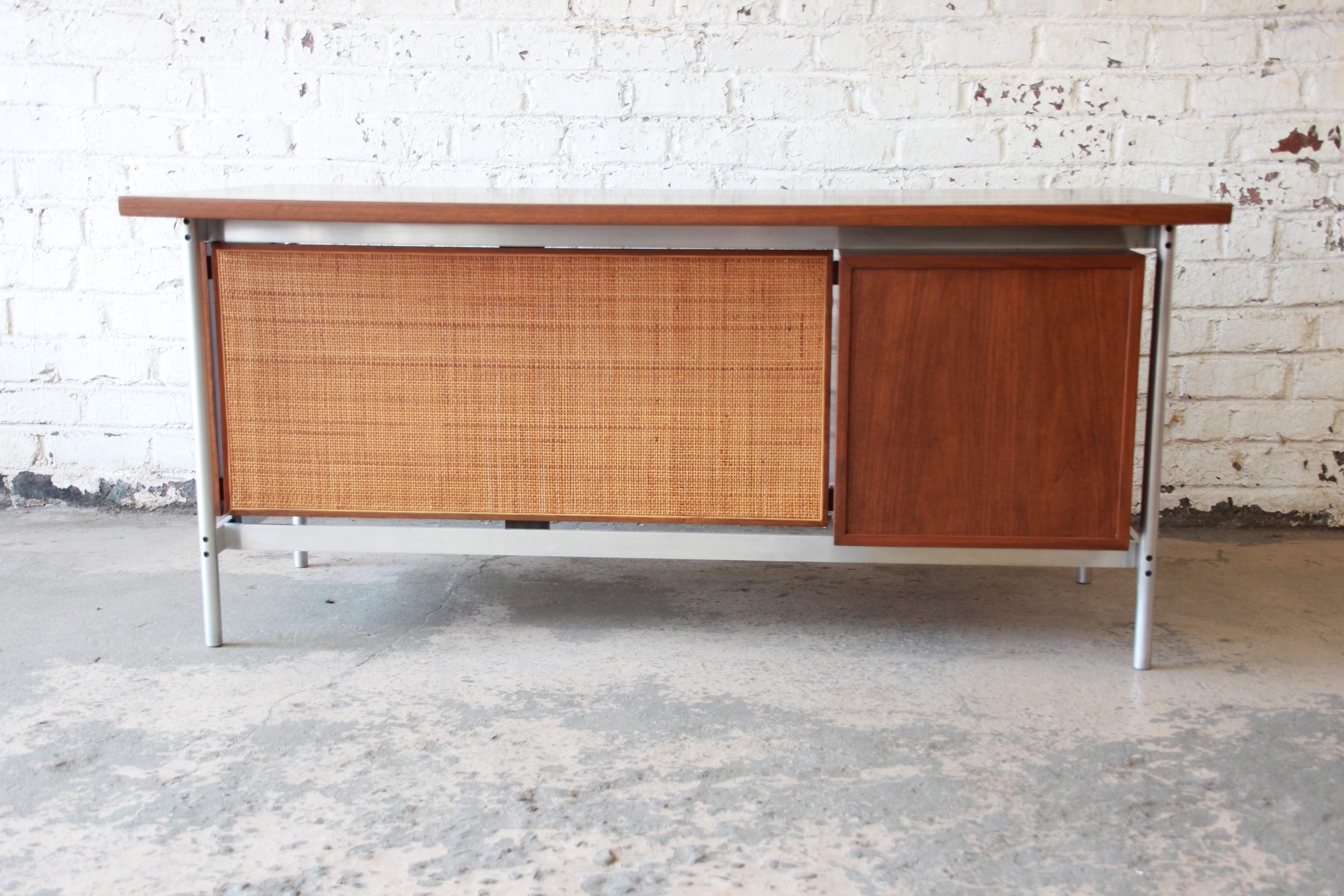 Mid-20th Century Jens Risom Mid-Century Modern Executive Desk in Walnut, Cane, and Steel