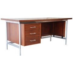 Jens Risom Mid-Century Modern Executive Desk in Walnut, Cane, and Steel