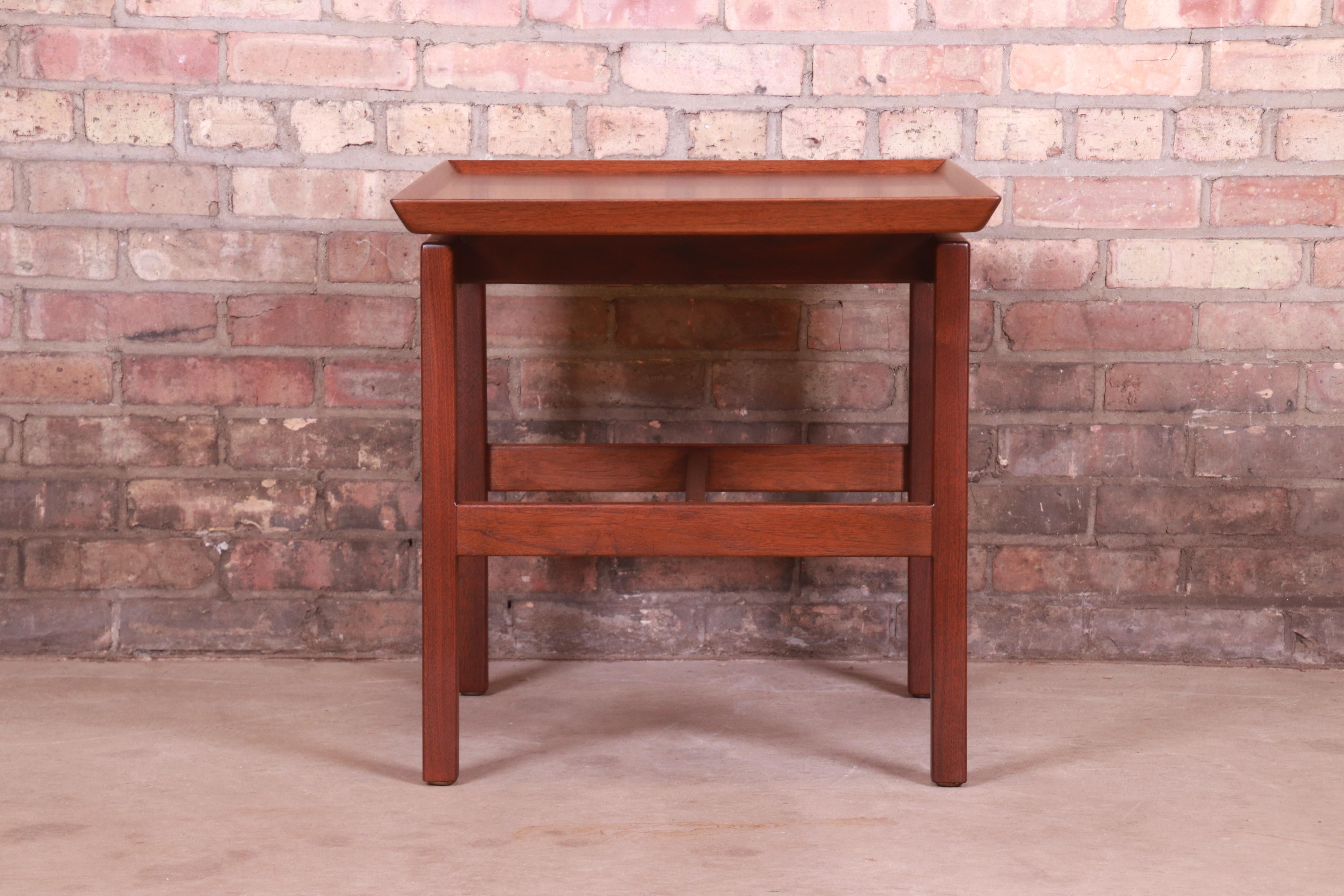 American Jens Risom Mid-Century Modern Sculpted Walnut Cantilevered Occasional Side Table