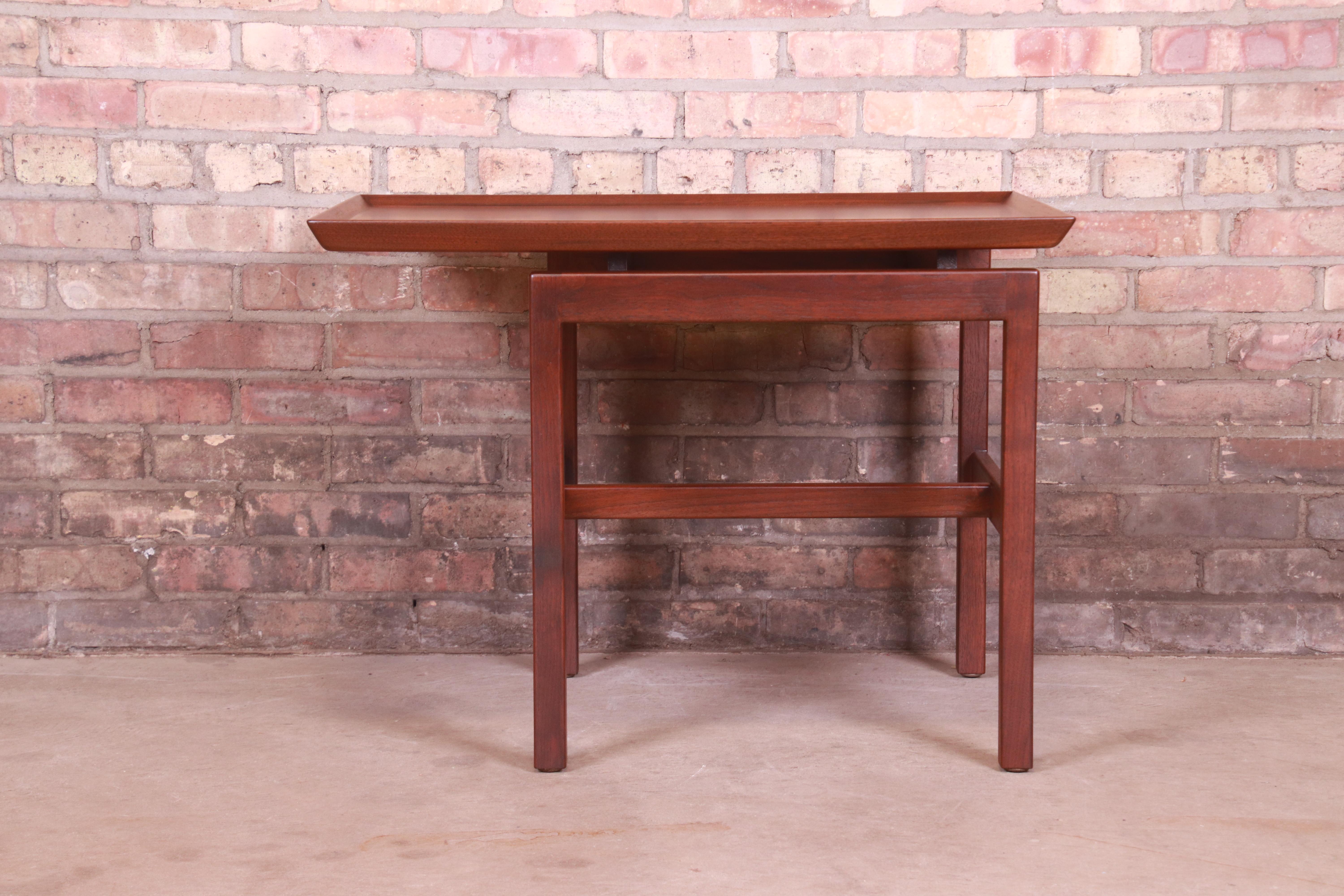 Mid-20th Century Jens Risom Mid-Century Modern Sculpted Walnut Cantilevered Occasional Side Table