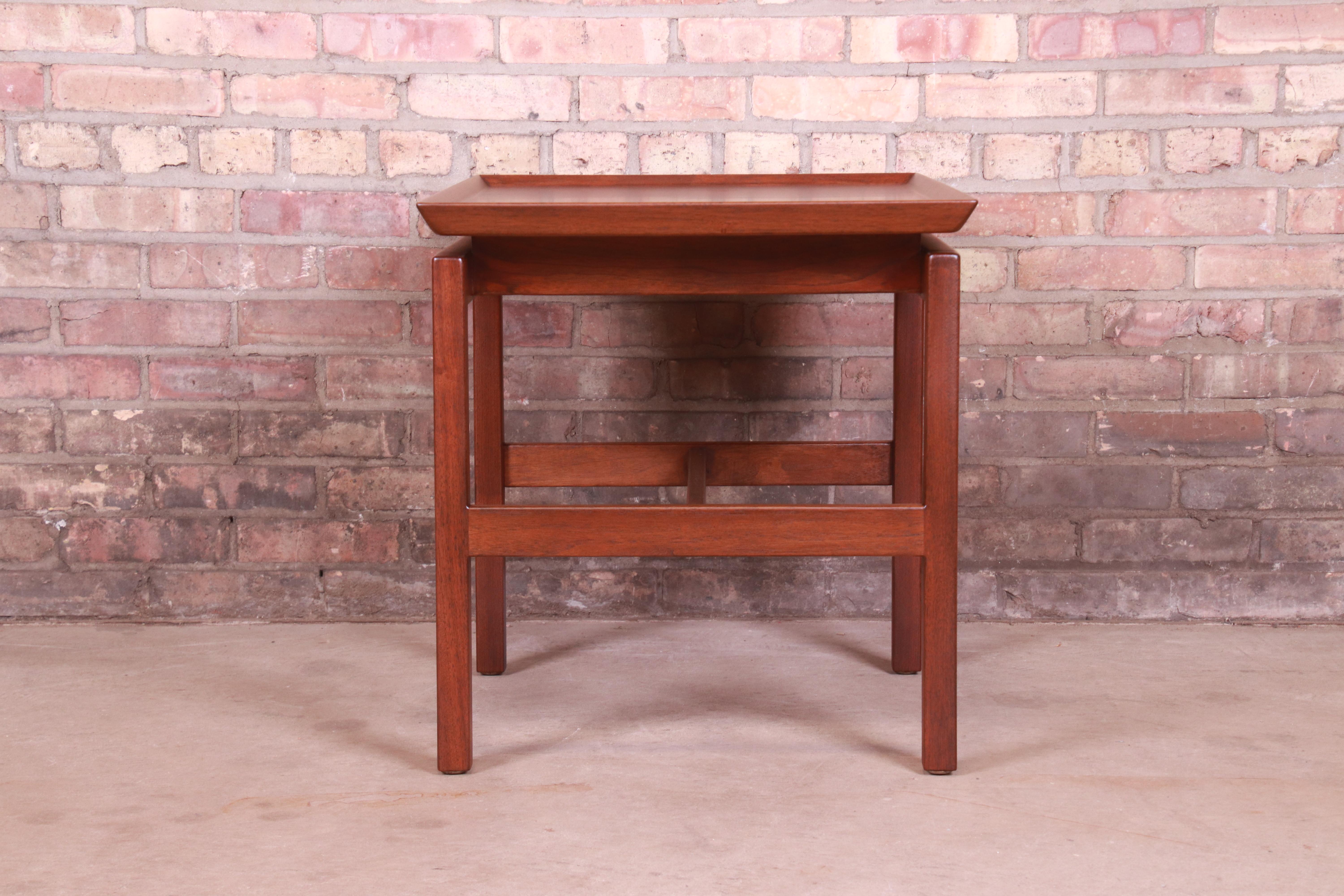Jens Risom Mid-Century Modern Sculpted Walnut Cantilevered Occasional Side Table 1