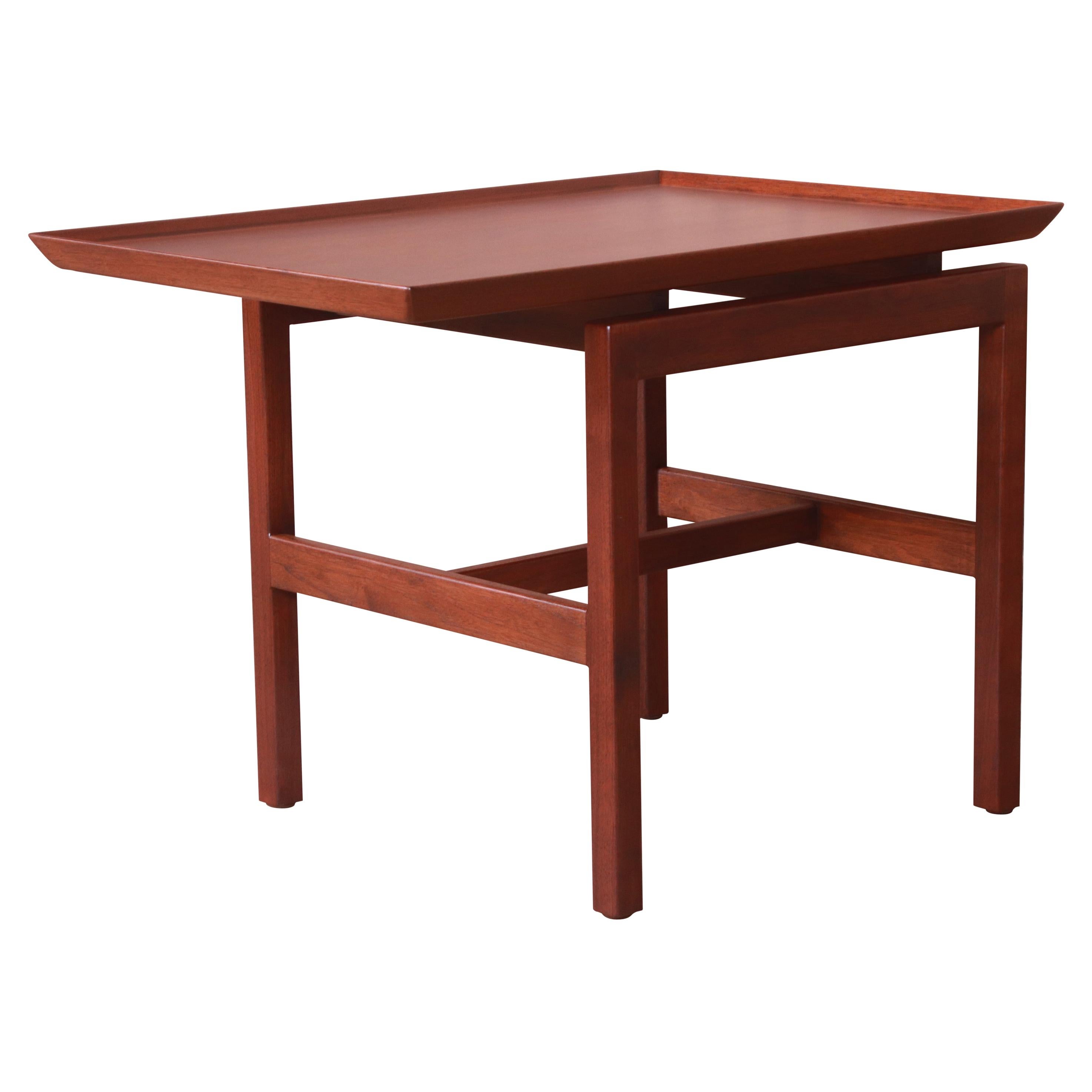 Jens Risom Mid-Century Modern Sculpted Walnut Cantilevered Occasional Side Table