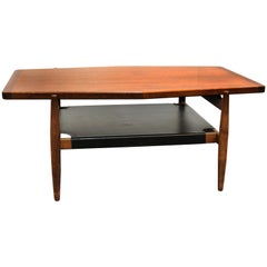 Jens Risom Mid-Century Modern Walnut and Leather Coffee Table